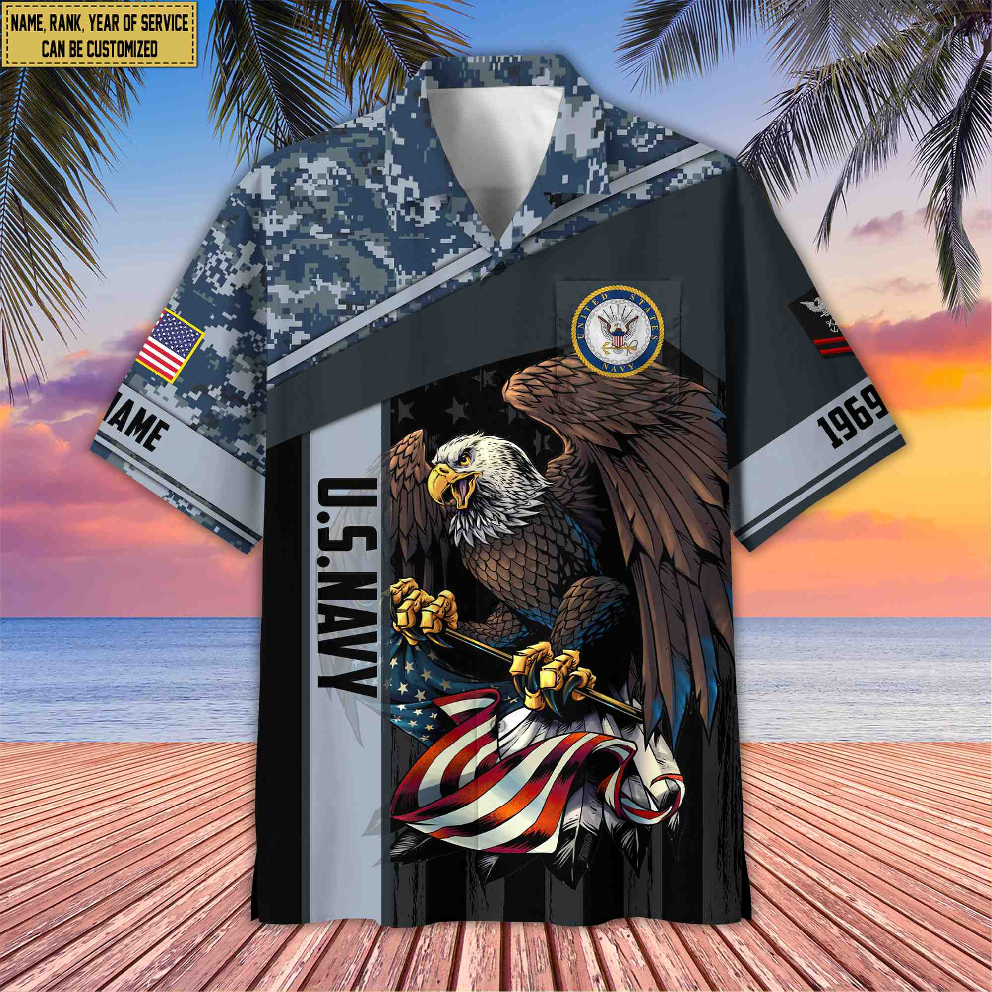 Premium Custom Name, Rank US Navy Hawaiian Shirt With Pocket, Gifts For Dad, For Husband, Gifts For Navy Veteran VPVC402502