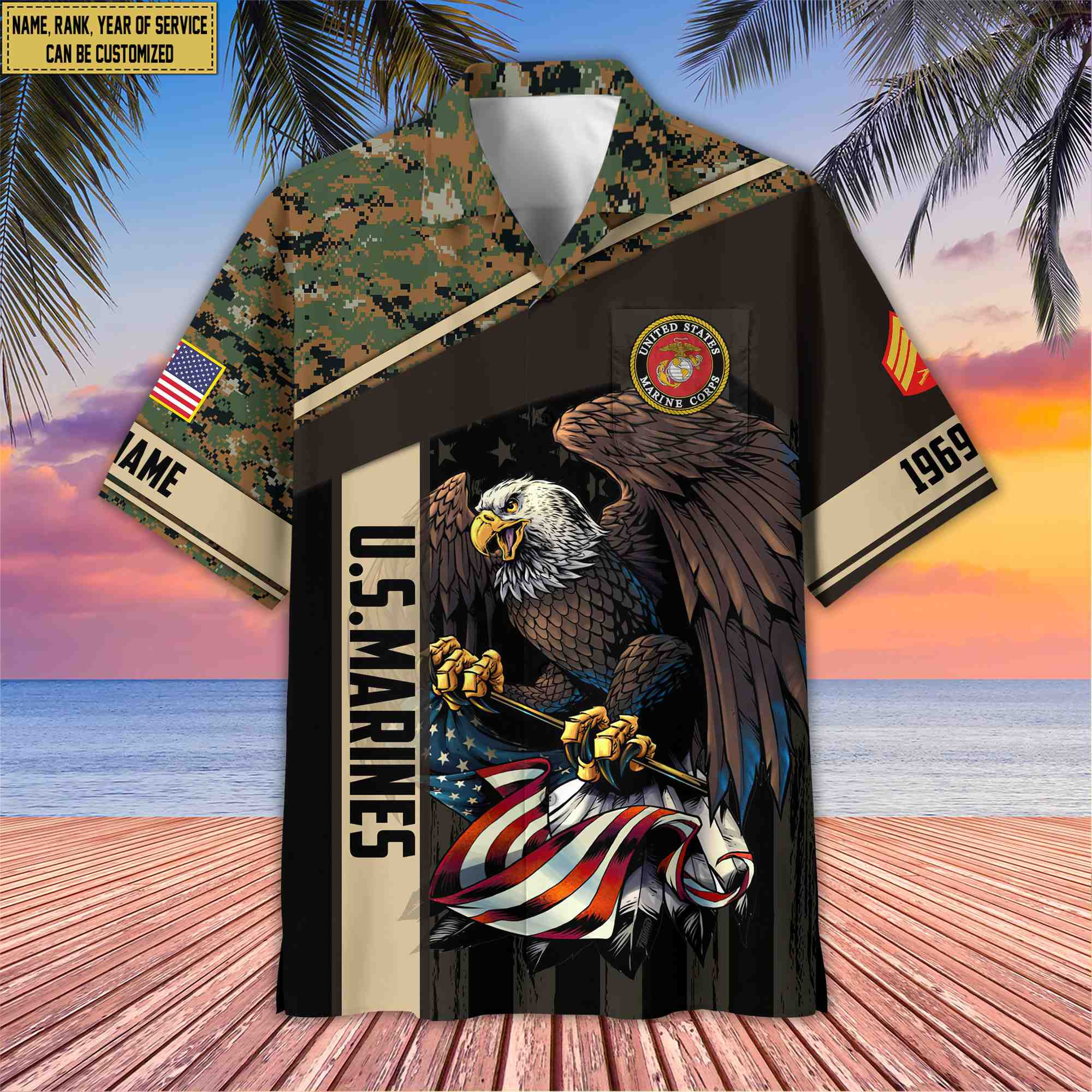 Premium Custom Name, Rank USMC Hawaiian Shirt With Pocket, Gifts For Dad, For Husband, Gifts For Marine Veteran VPVC402503
