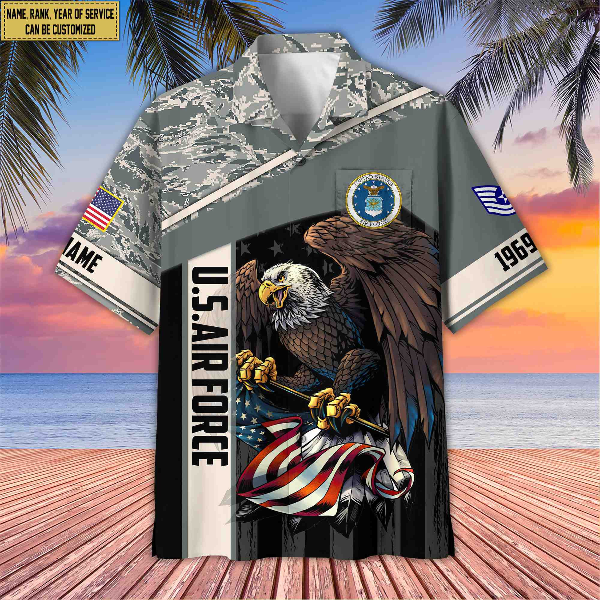 Premium Custom Name, Rank USAF Hawaiian Shirt With Pocket, Gifts For Dad, For Husband, Gifts For Air Force Veteran VPVC402504