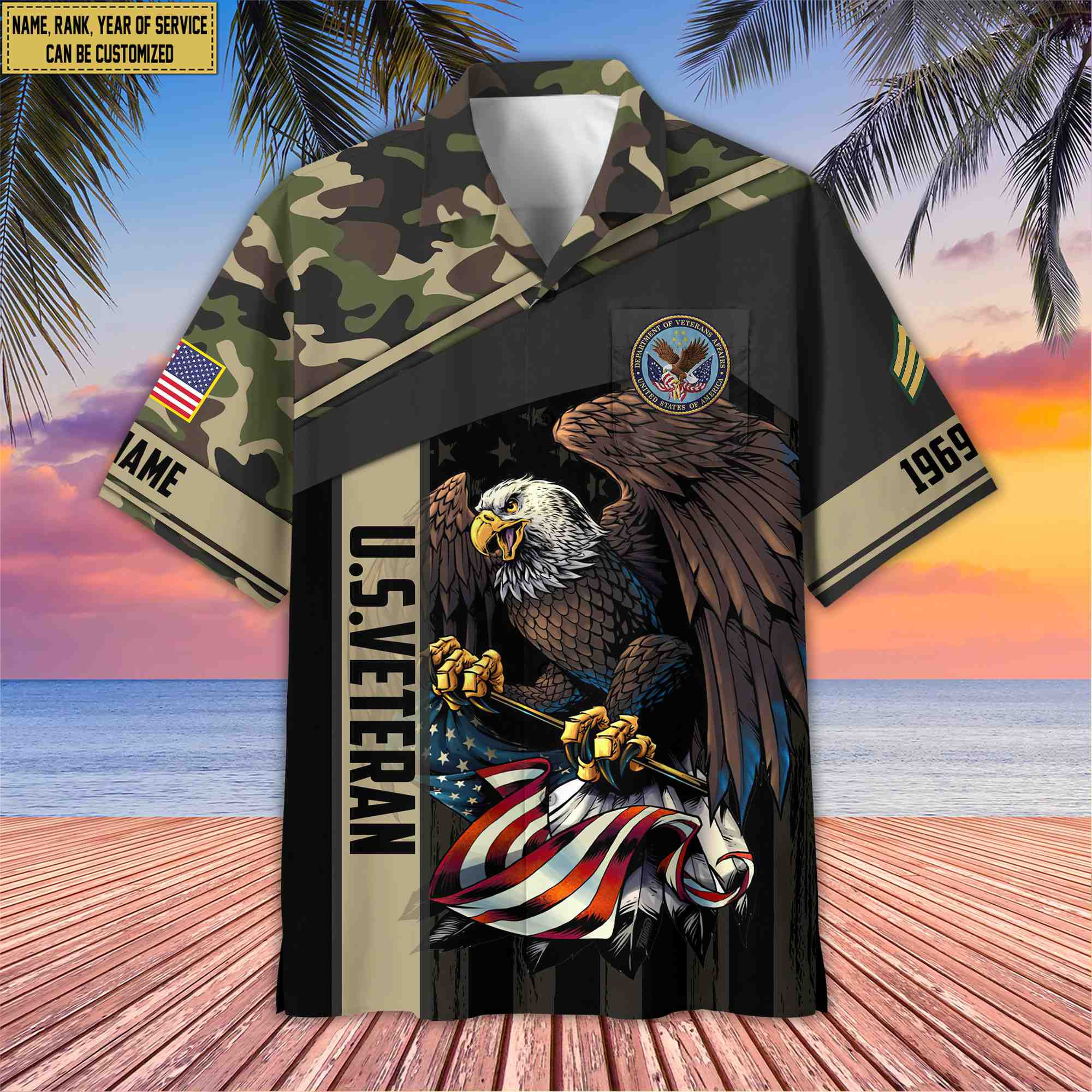 Premium Custom Name, Rank US Veteran Hawaiian Shirt With Pocket, Gifts For Dad, For Husband, Gifts For US Veteran VPVC402507