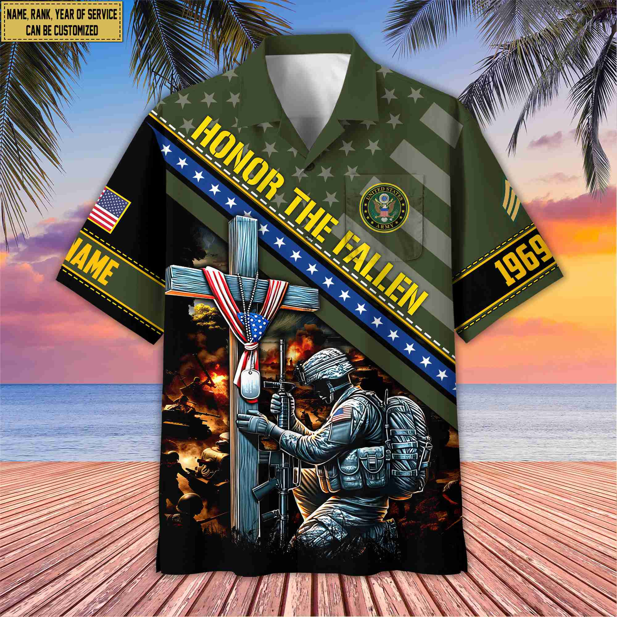 US Army Hawaiian Shirt With Pocket, Custom Rank, Name, Year Gifts For Army Veteran, Gifts For Veterans Day, Father’s Day VPVC402801