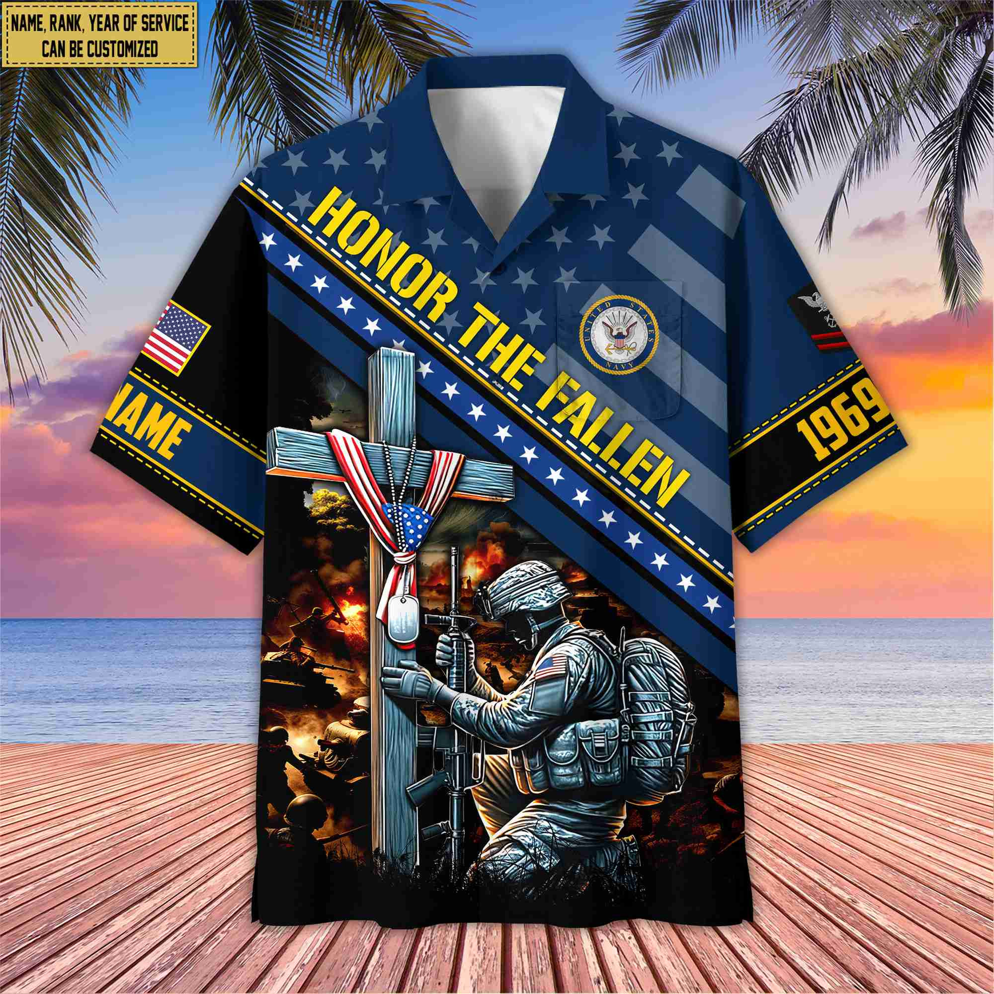 US Navy Hawaiian Shirt With Pocket, Custom Rank, Name, Year Gifts For Navy Veteran, Gifts For Veterans Day, Father’s Day VPVC402802