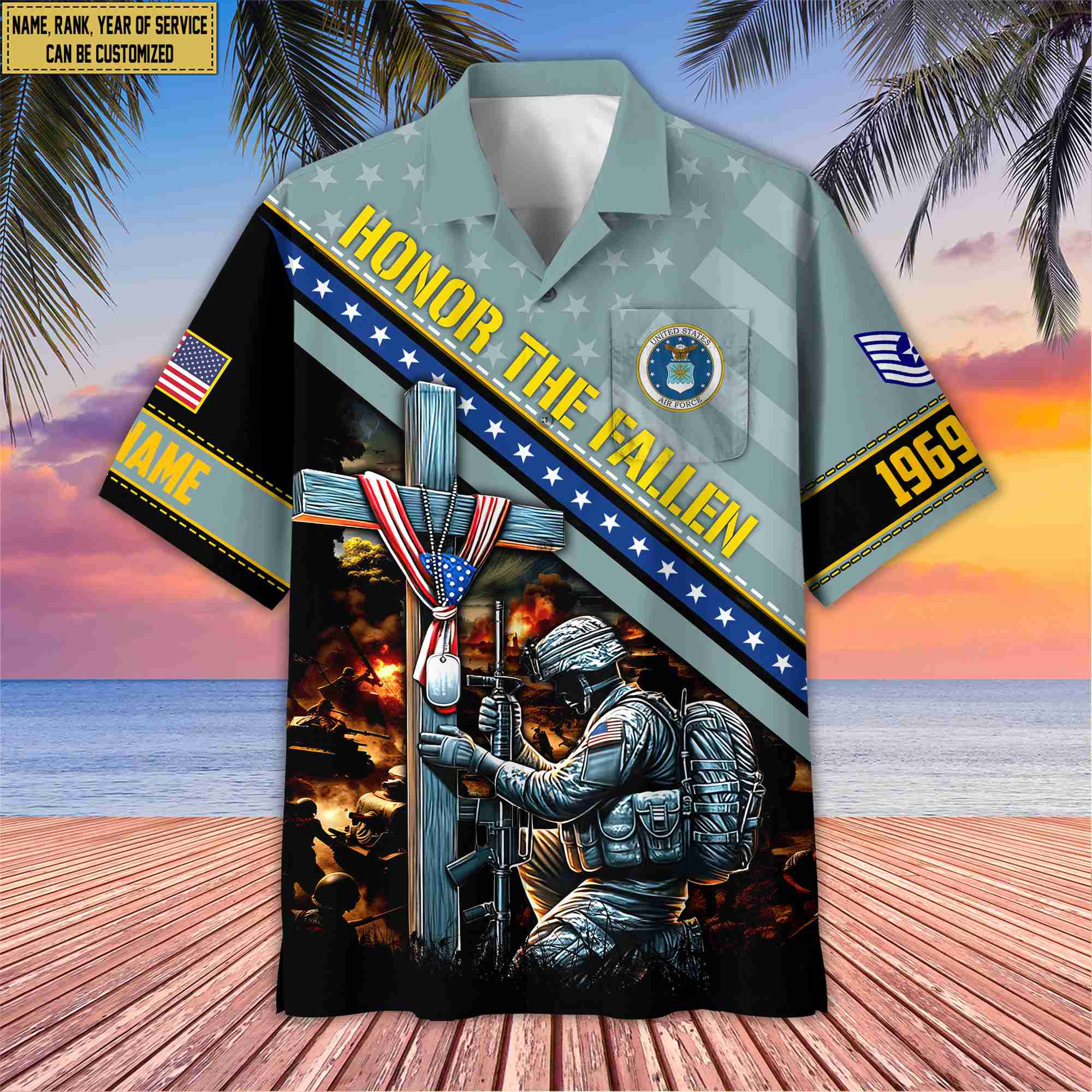 USAF Hawaiian Shirt With Pocket, Custom Rank, Name, Year Gifts For Air Force Veteran, Gifts For Veterans Day, Father’s Day VPVC402804