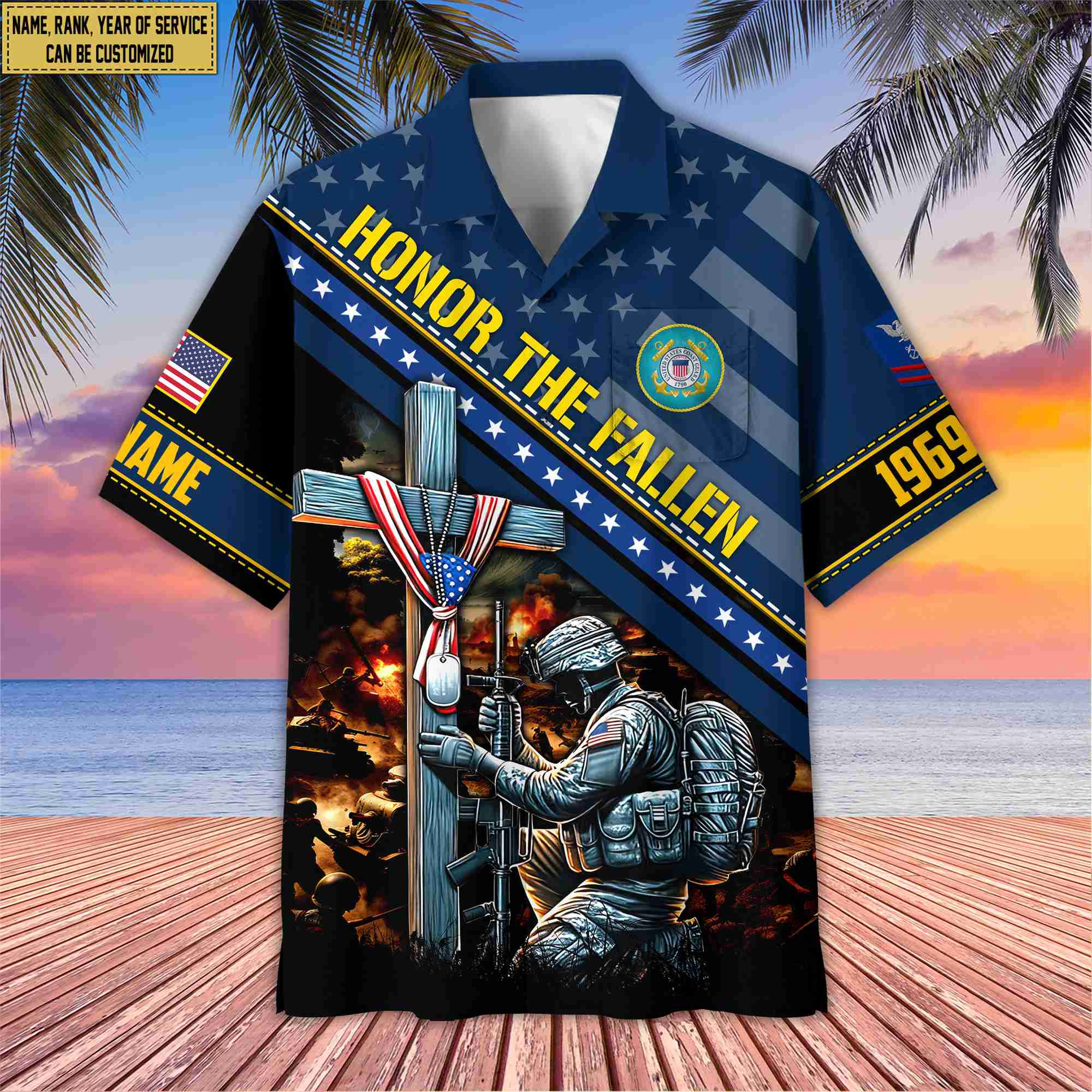 USCG Hawaiian Shirt With Pocket, Custom Rank, Name, Year Gifts For Coast Guard Veteran, Gifts For Veterans Day, Father’s Day VPVC402805