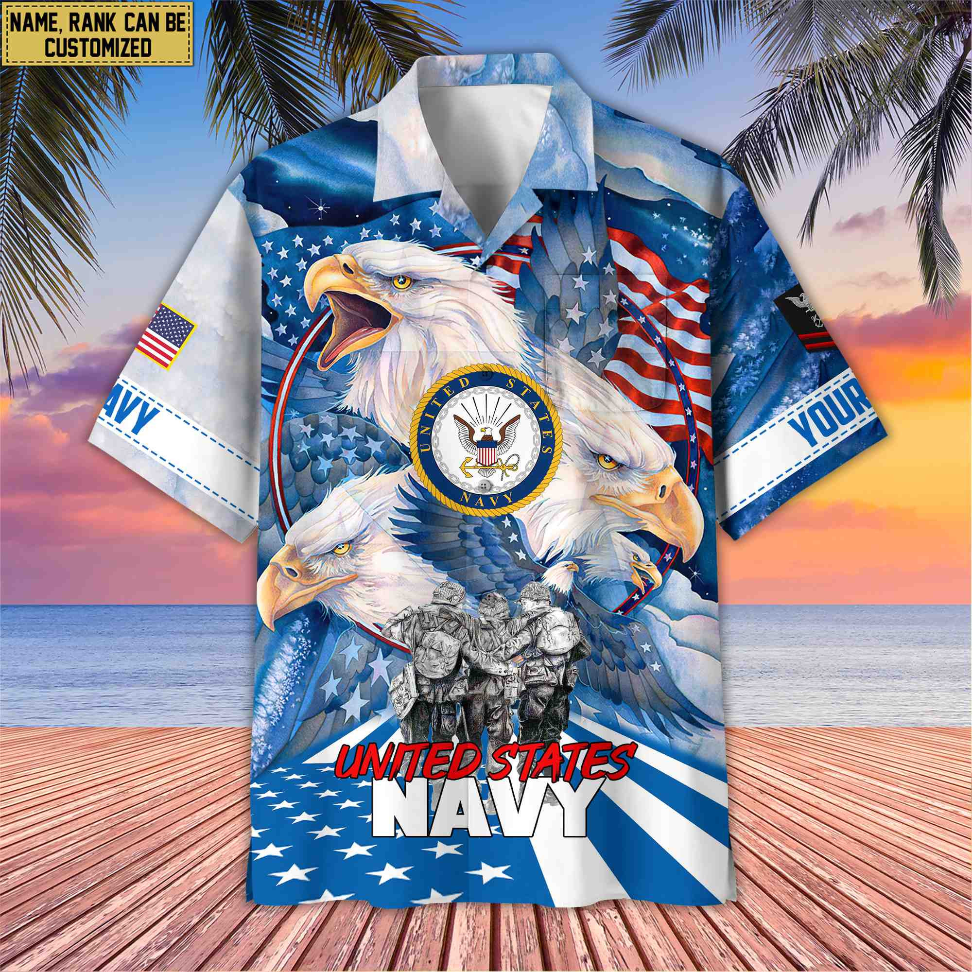 Premium Custom Name, Rank US Navy Hawaiian Shirt With Pocket, Gifts For Veterans Day, Father’s Day, Gifts for Navy Veteran VPVC403102