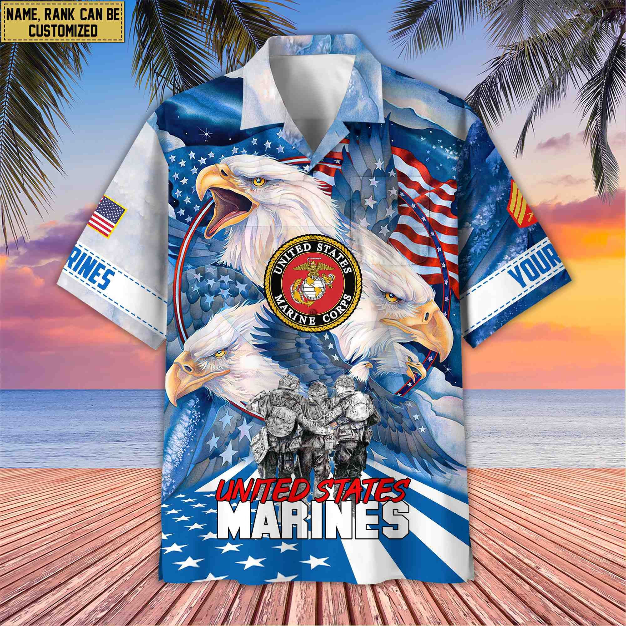 Premium Custom Name, Rank USMC Hawaiian Shirt With Pocket, Gifts For Veterans Day, Father’s Day, Gifts for Marine Veteran VPVC403103