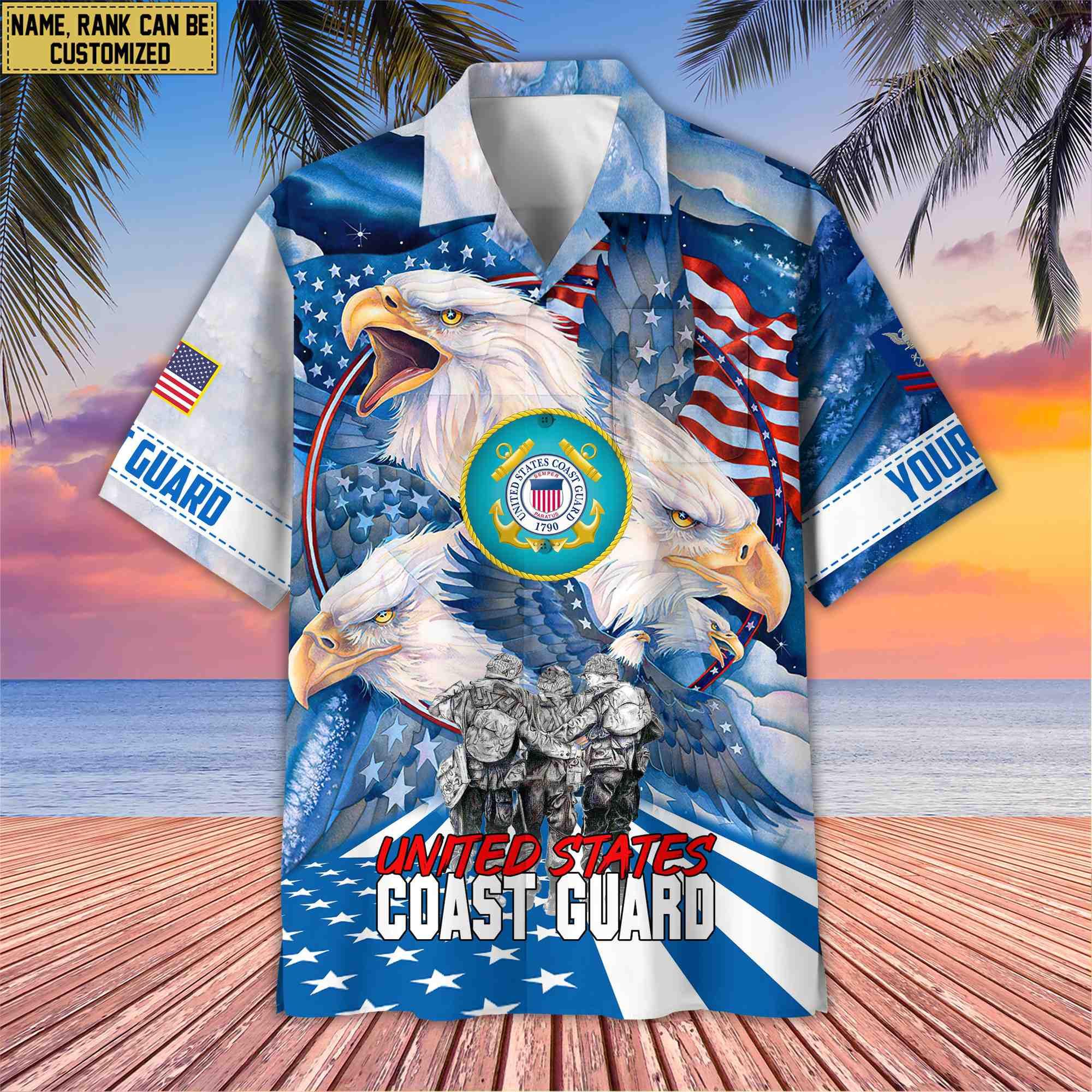 Premium Custom Name, Rank USCG Hawaiian Shirt With Pocket, Gifts For Veterans Day, Father’s Day, Gifts for Coast Guard Veteran VPVC403105