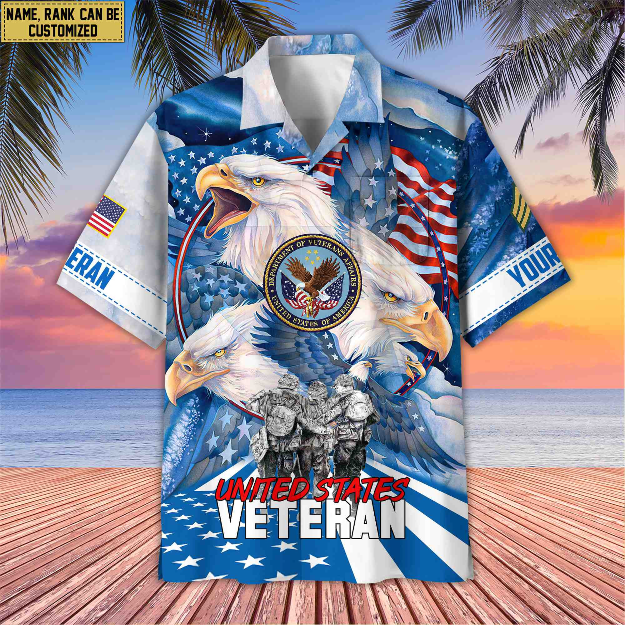 Premium Custom Name, Rank US Veteran Hawaiian Shirt With Pocket, Gifts For Veterans Day, Father’s Day, Gifts for US Veteran VPVC403107