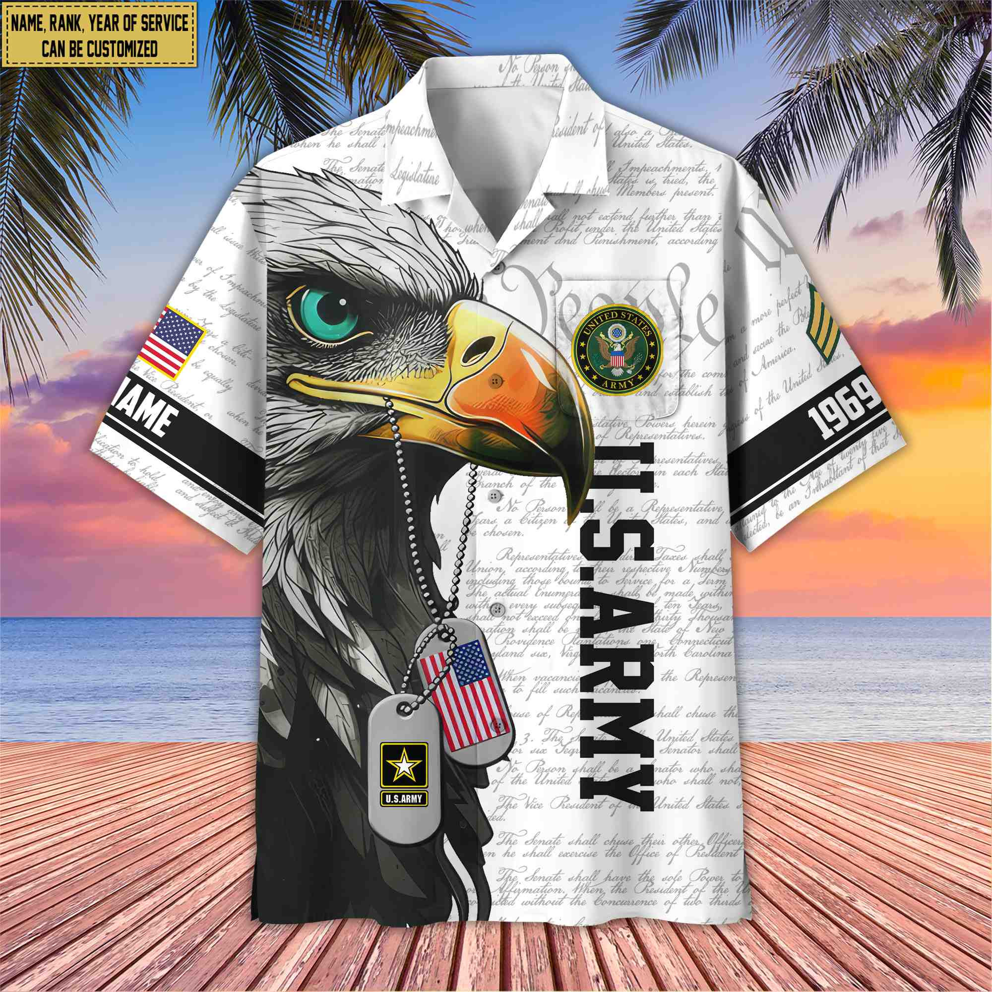 Premium Custom Rank, Name, Year US Army Hawaiian Shirt With Pocket, Gifts for Army Veteran, Gifts For Dad, For Husband VPVC403201