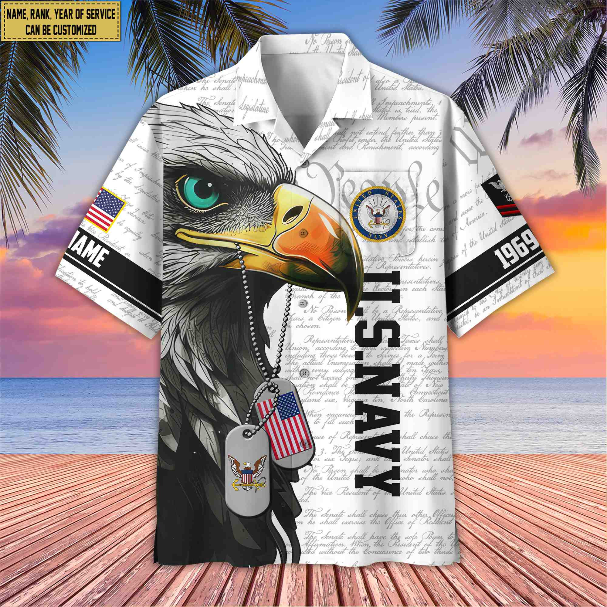 Premium Custom Rank, Name, Year US Navy Hawaiian Shirt With Pocket, Gifts for Navy Veteran, Gifts For Dad, For Husband VPVC403202