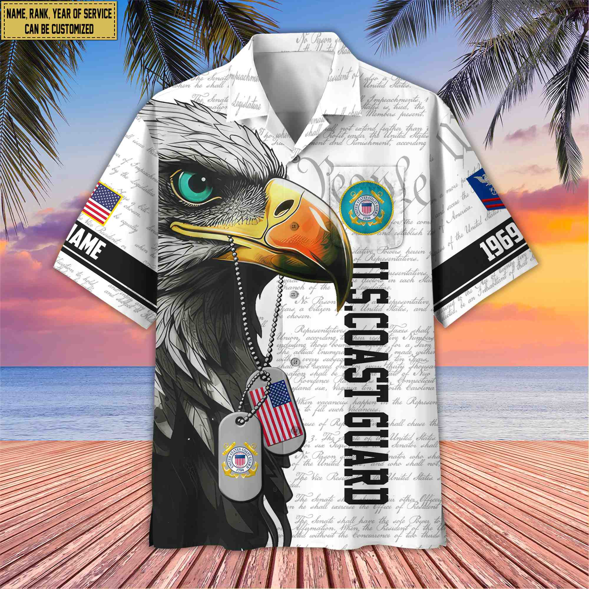 Premium Custom Rank, Name, Year USCG Hawaiian Shirt With Pocket, Gifts for Coast Guard Veteran, Gifts For Dad, For Husband VPVC403205