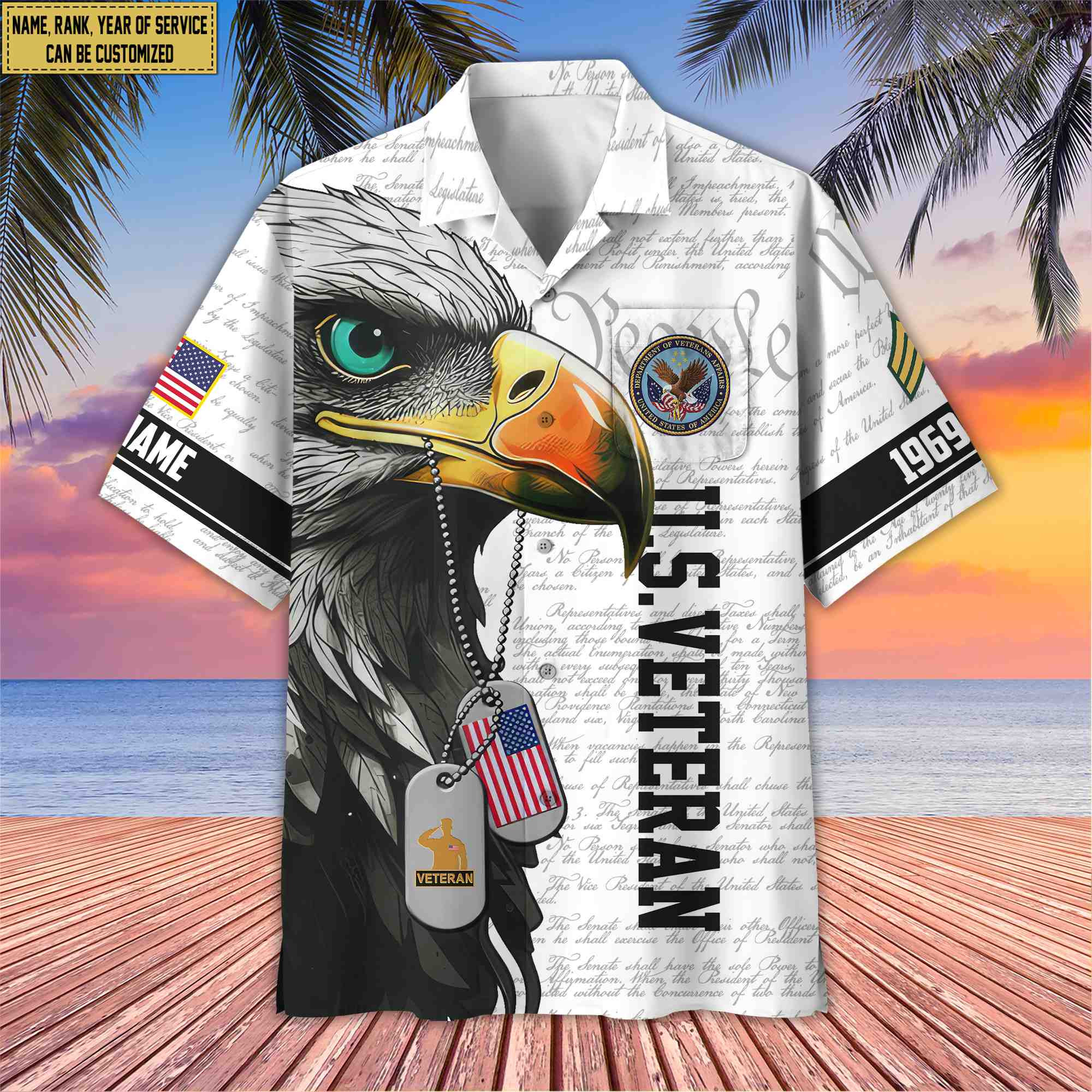Premium Custom Rank, Name, Year US Veteran Hawaiian Shirt With Pocket, Gifts for US Veteran, Gifts For Dad, For Husband VPVC403207