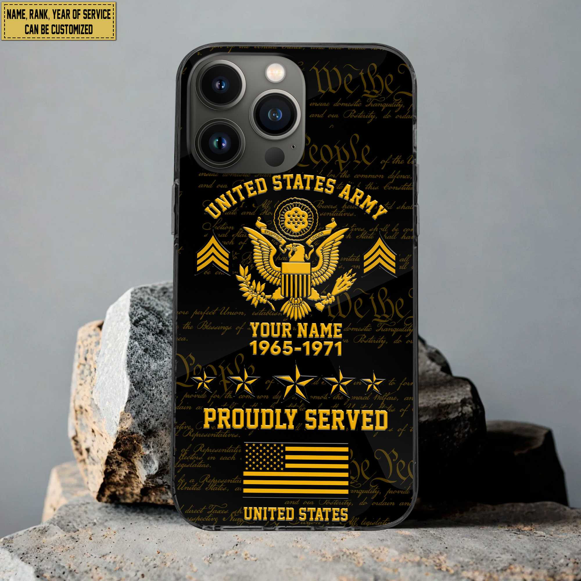 US Army Phone Case, Custom Name, Rank, Gifts For Dad, For Husband, Gifts For Army Veteran VPVC500401