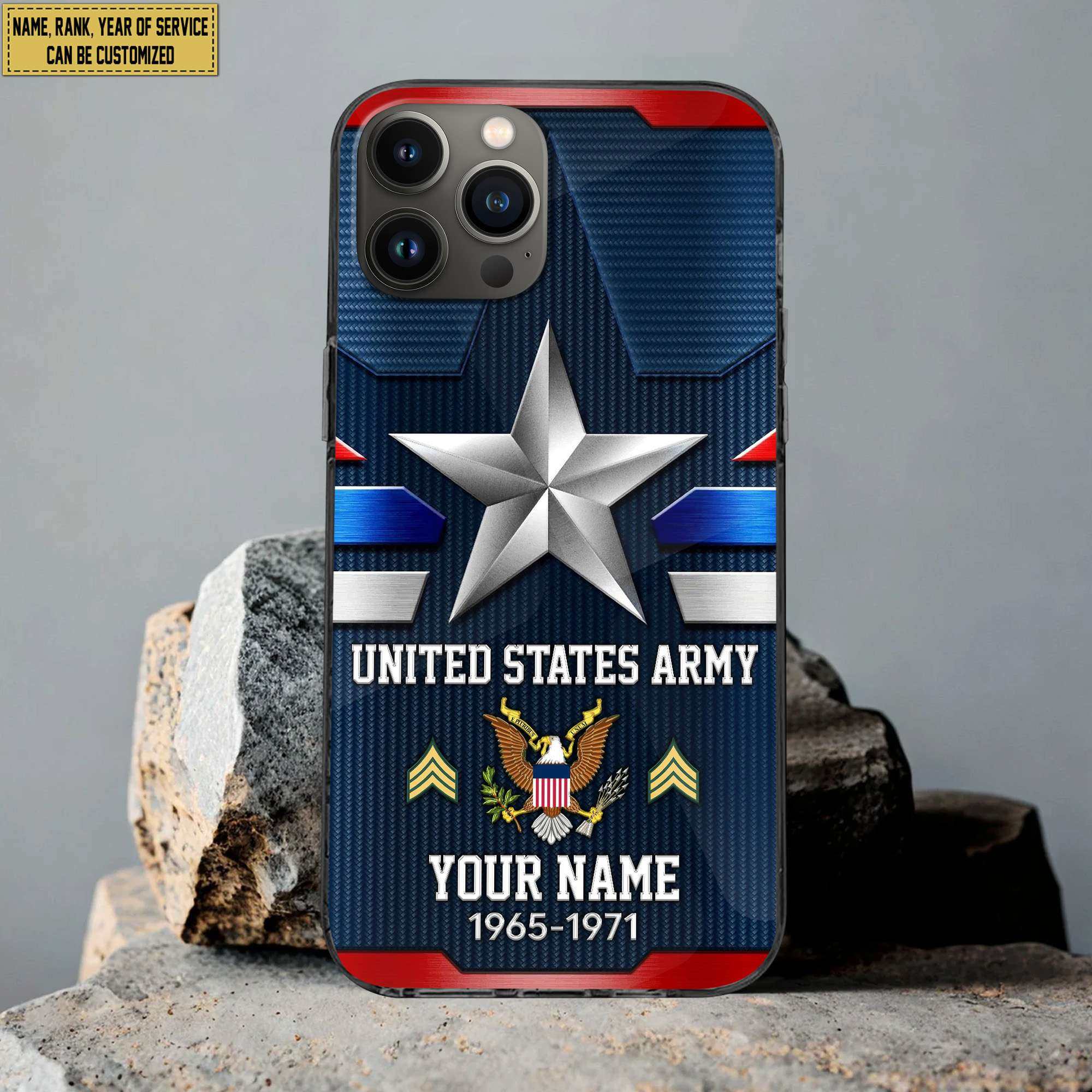 US Army Phone Case, Custom Name, Rank Gifts For Army Veteran, Gifts For Veterans Day, Father’s Day VPVC501301