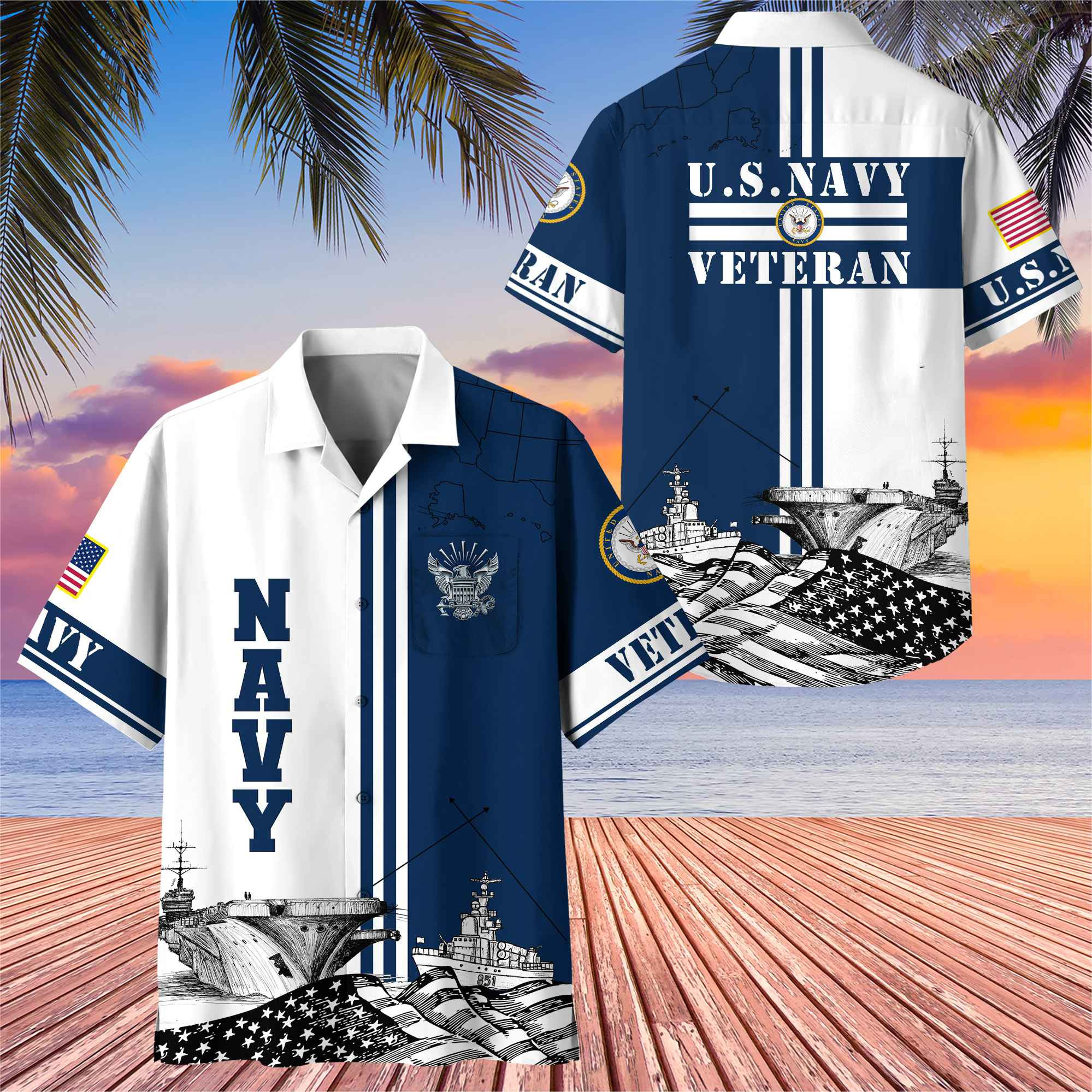 Premium US Navy Hawaiian Shirt With Pocket BPVC060810