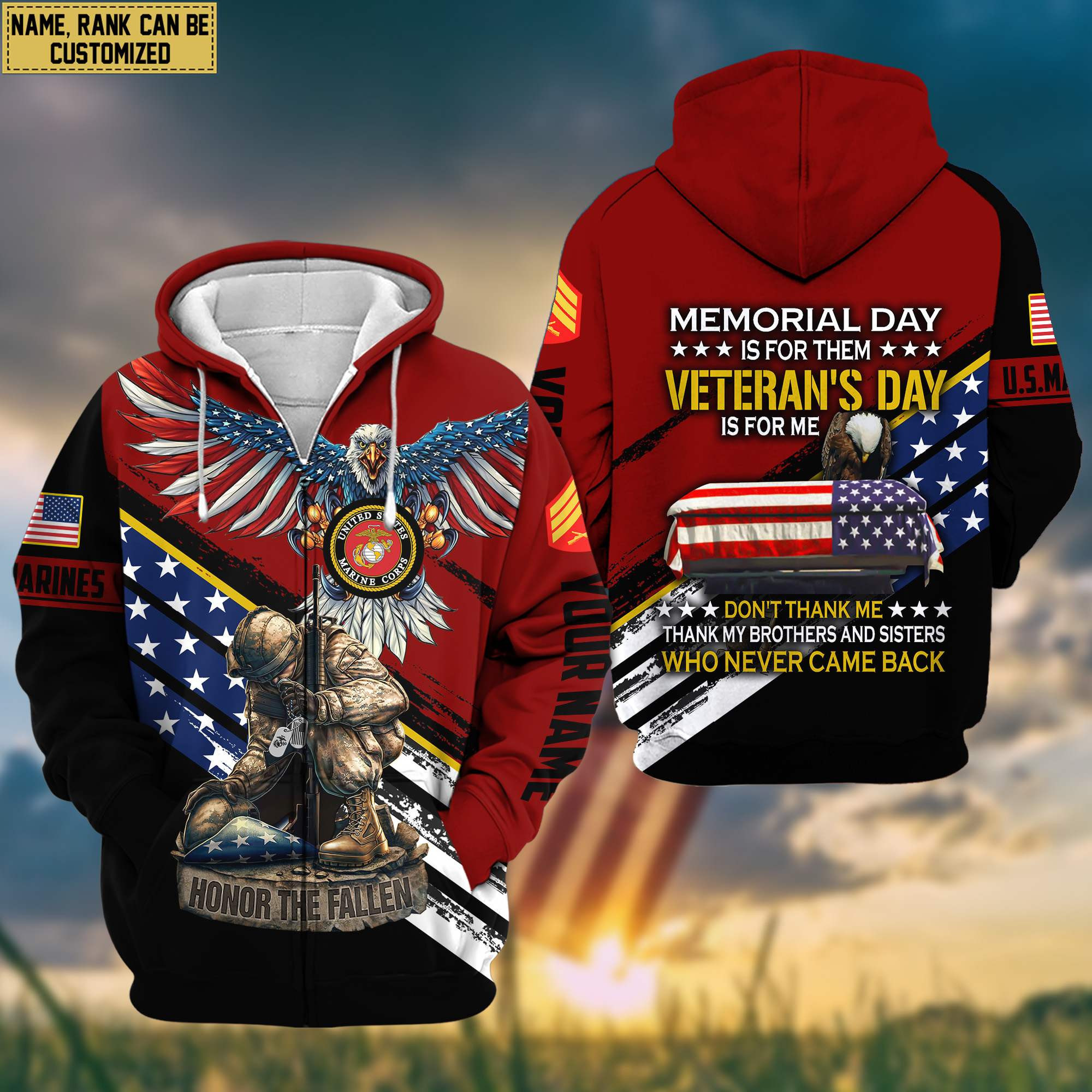 Premium Custom Name, Rank USMC Veteran Zip Up Hoodie, Gifts For Marine Veteran, Gifts For Dad, For Husband VPVC601103