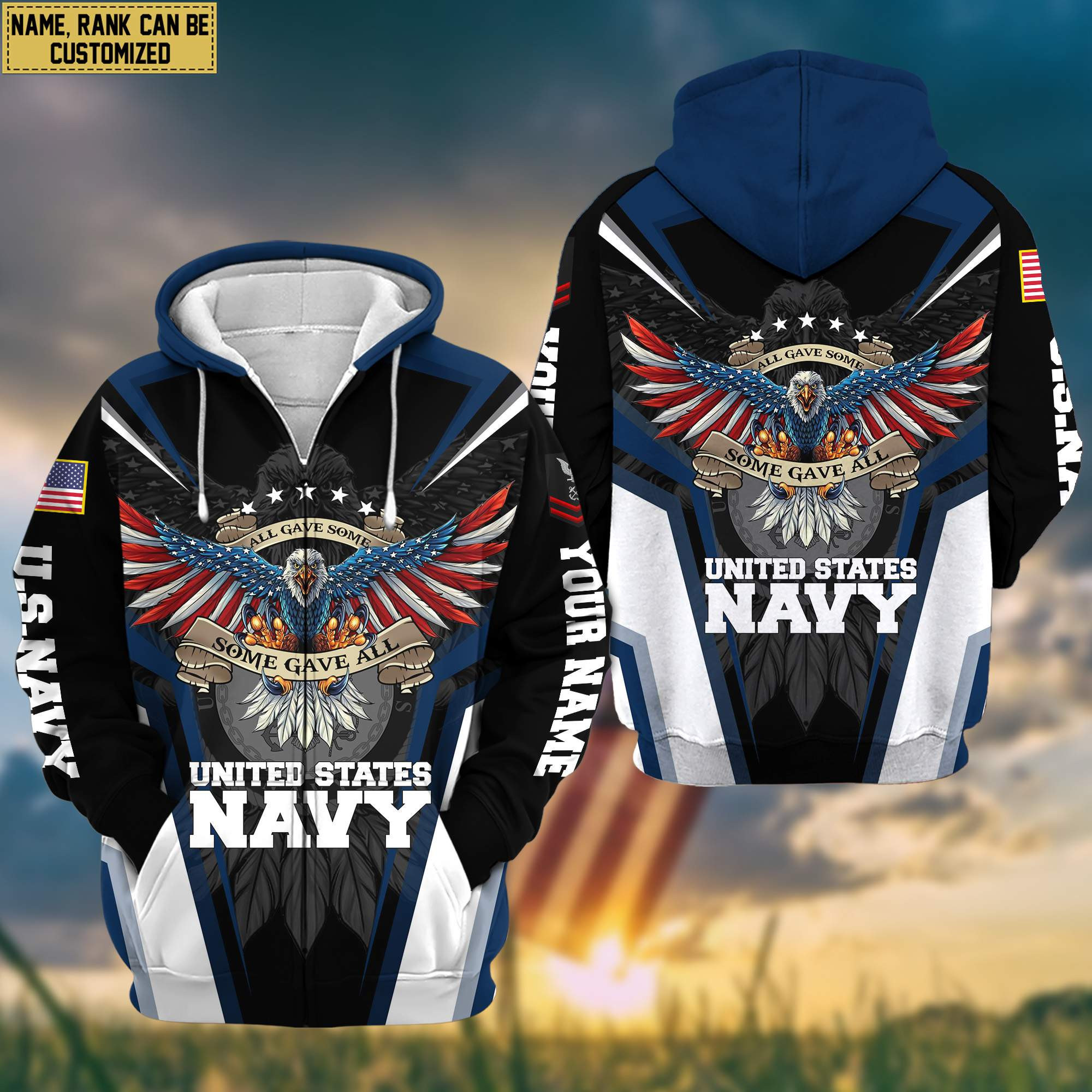 US Navy Veteran Zip Up Hoodie Custom Name, Rank, Gifts For Navy Veteran, Gifts For Dad, For Husband VPVC601202