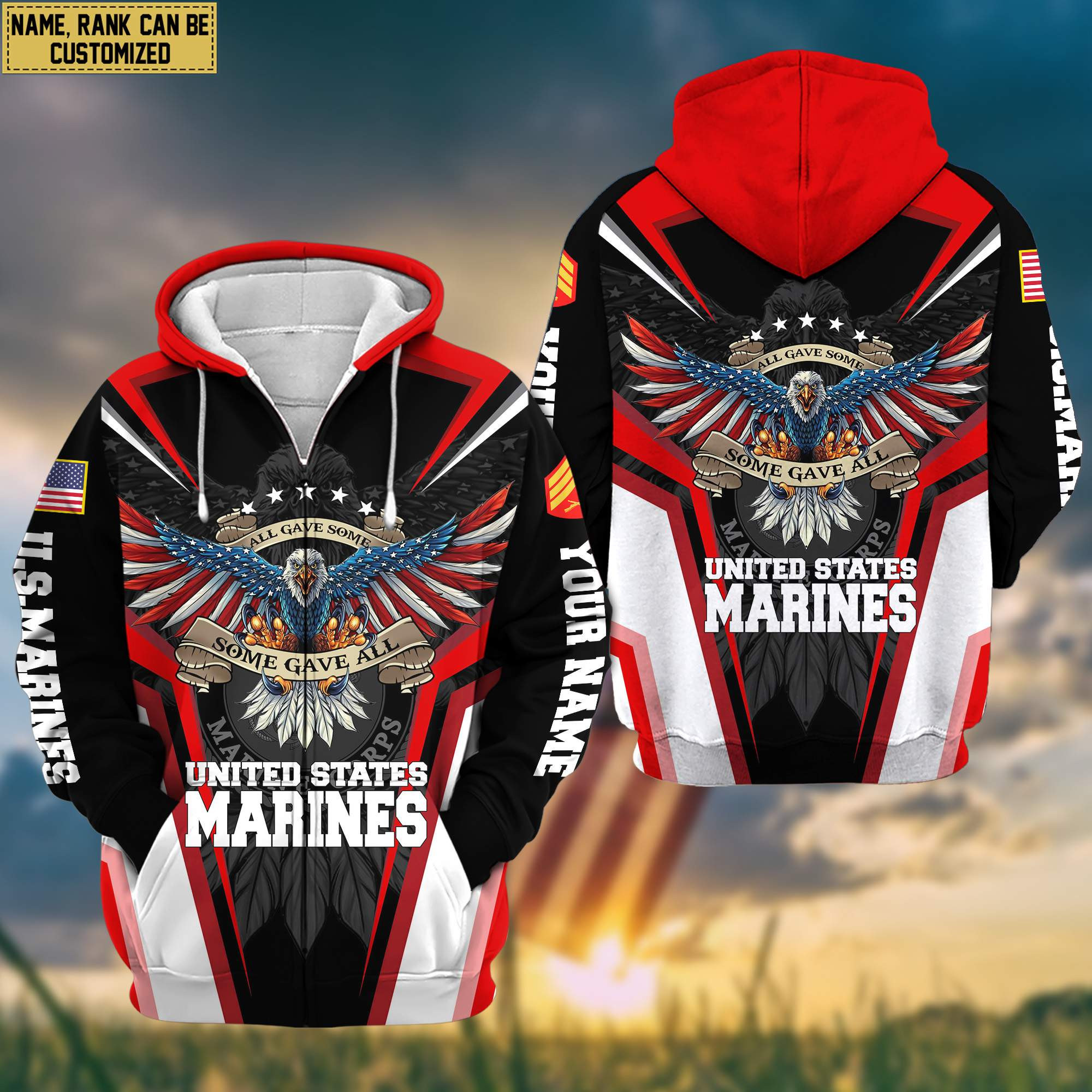 USMC Veteran Zip Up Hoodie Custom Name, Rank, Gifts For Marine Veteran, Gifts For Dad, For Husband VPVC601203