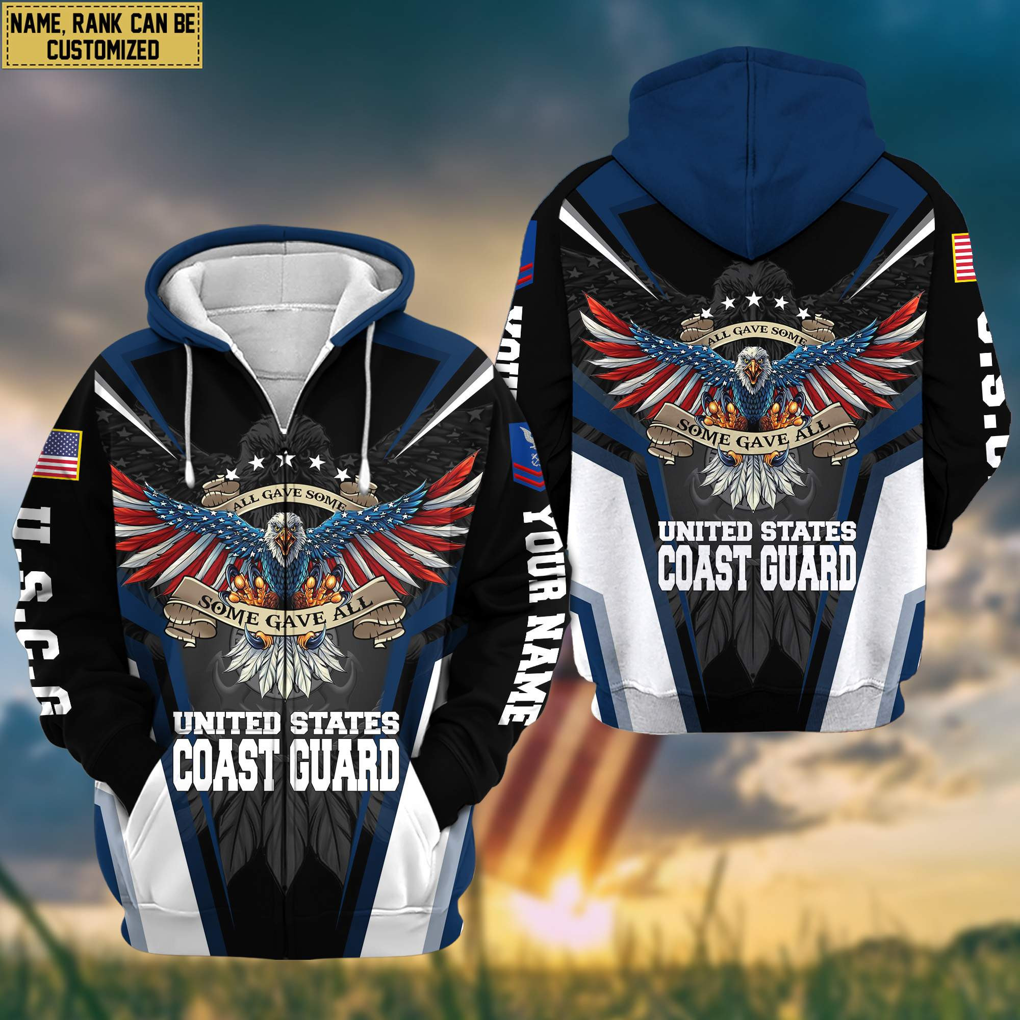 USCG Veteran Zip Up Hoodie Custom Name, Rank, Gifts For Coast Guard Veteran, Gifts For Dad, For Husband VPVC601205