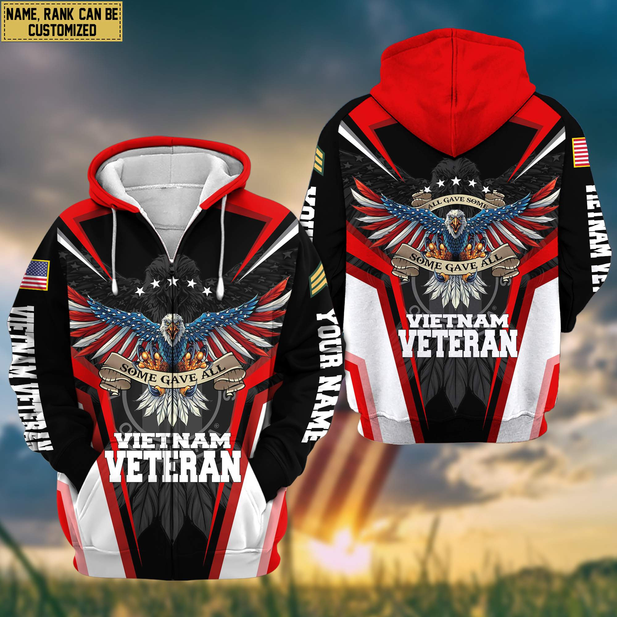 Vietnam Veteran Zip Up Hoodie Custom Name, Rank, Gifts For Vietnam Veteran, Gifts For Dad, For Husband VPVC601206