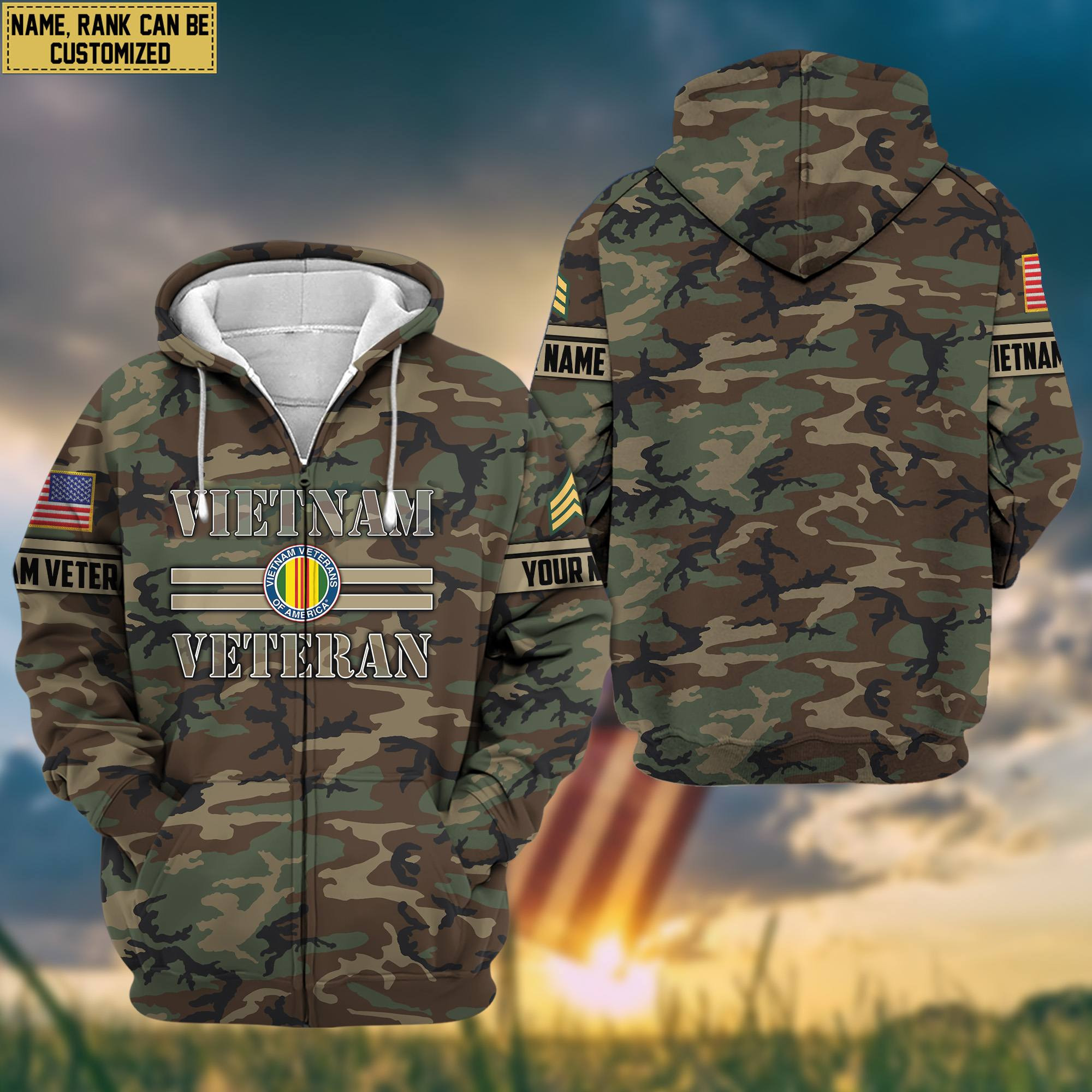 Premium Vietnam Veteran Zip Up Hoodie Custom Name, Rank, Gifts For Dad, For Husband, Gifts For Vietnam Veteran VPVC601306