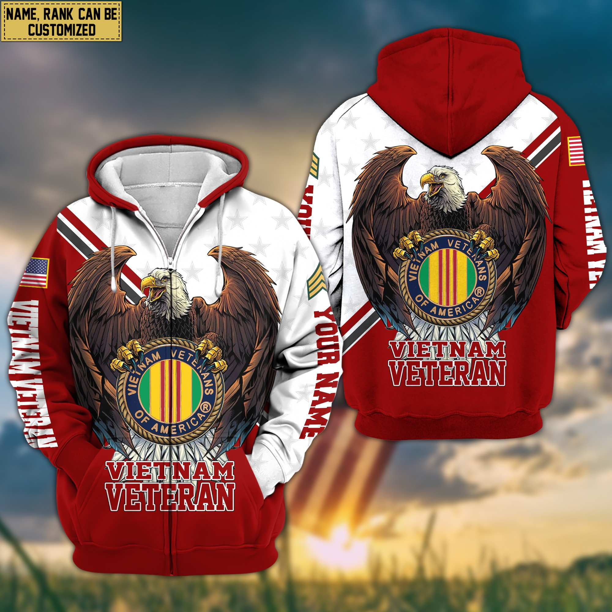 Premium Vietnam Veteran Zip Up Hoodie Custom Name, Rank, Gifts For Vietnam Veteran VPVC601406