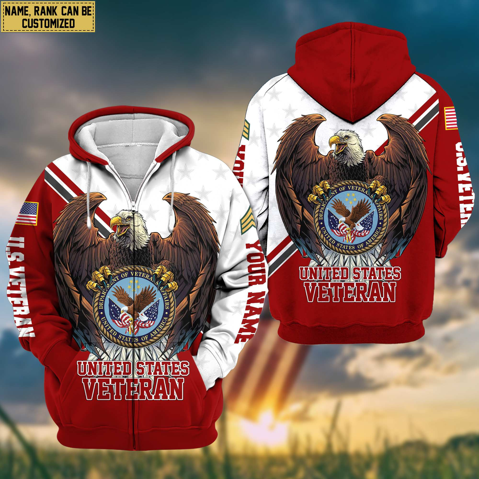 Premium US Veteran Zip Up Hoodie Custom Name, Rank, Gifts For US Veteran VPVC601407