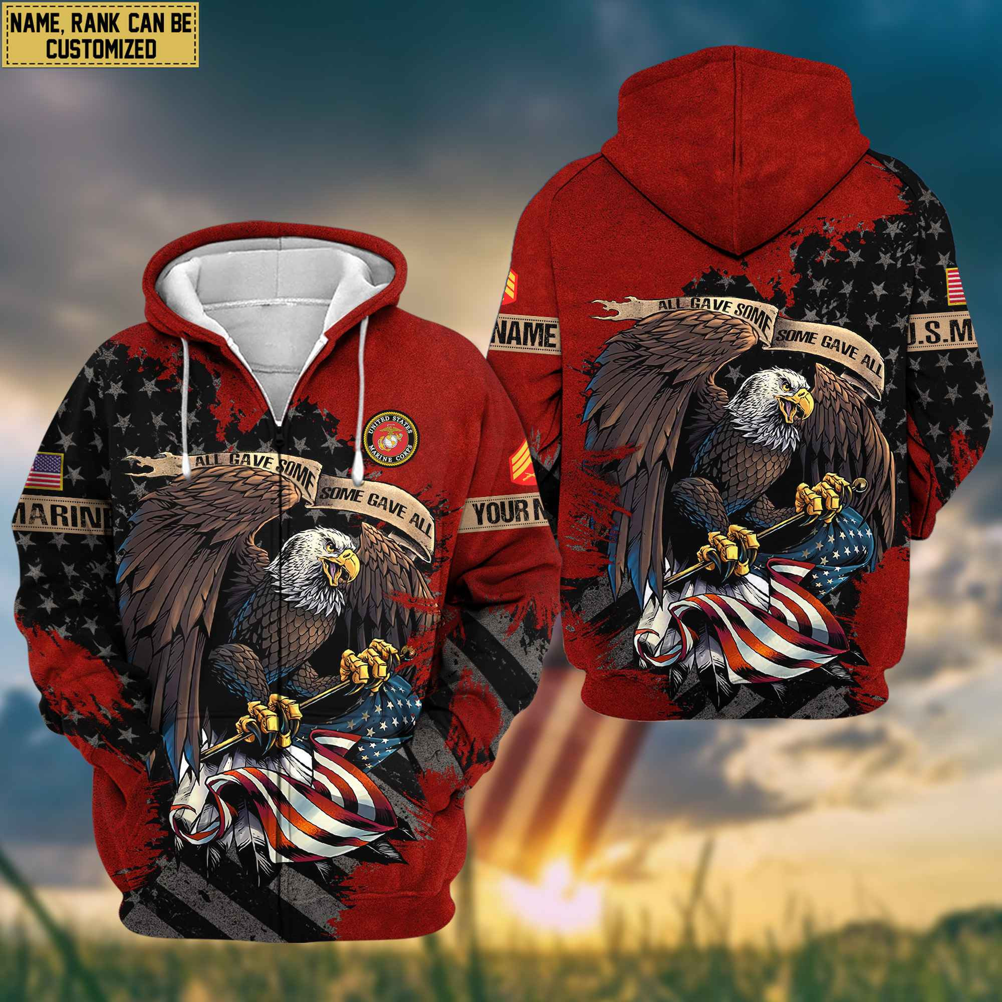 USMC Veteran Zip Up Hoodie Custom Name, Rank, Gifts For Marine Veteran, Gifts For Dad, For Husband VPVC601503