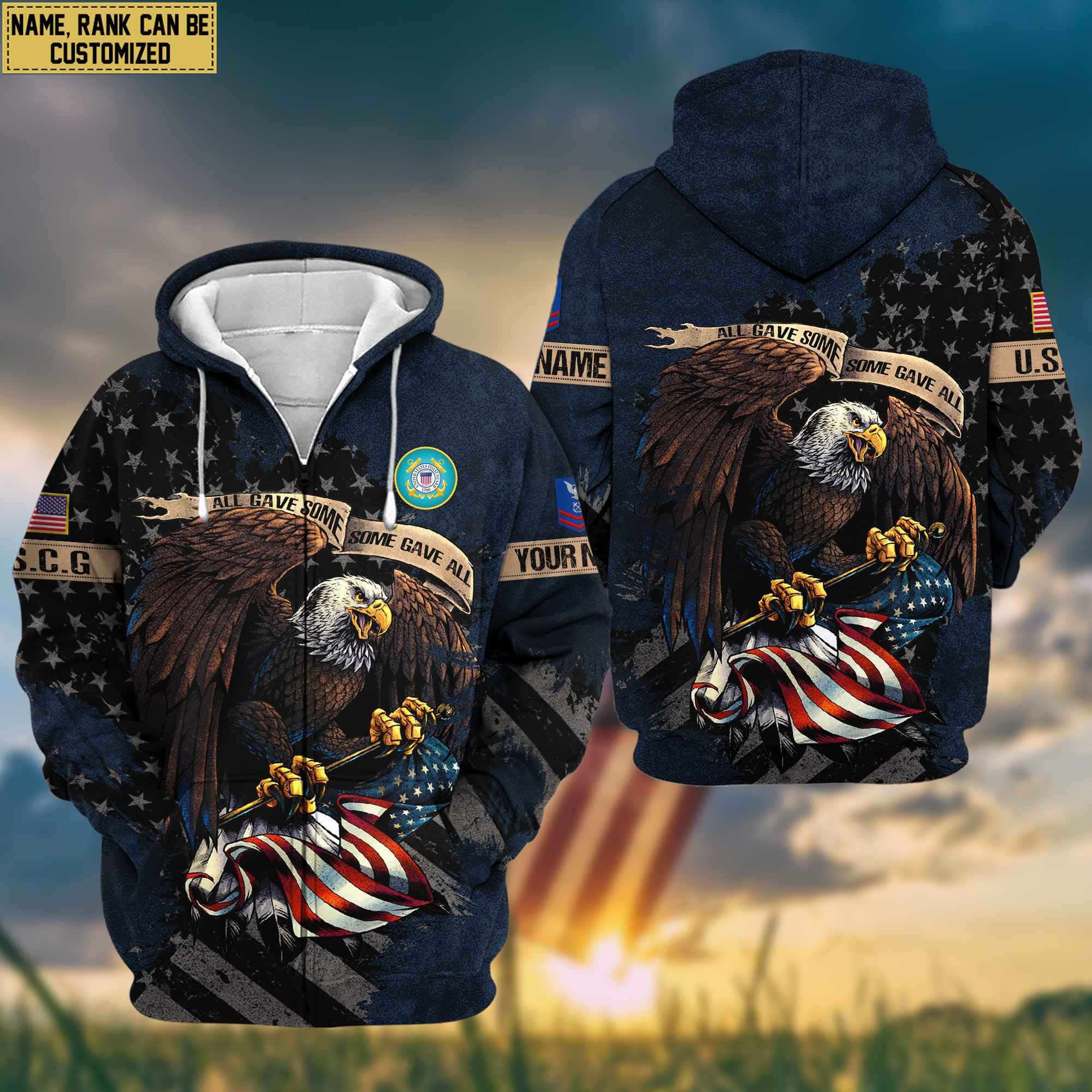 USCG Veteran Zip Up Hoodie Custom Name, Rank, Gifts For Coast Guard Veteran, Gifts For Dad, For Husband VPVC601505