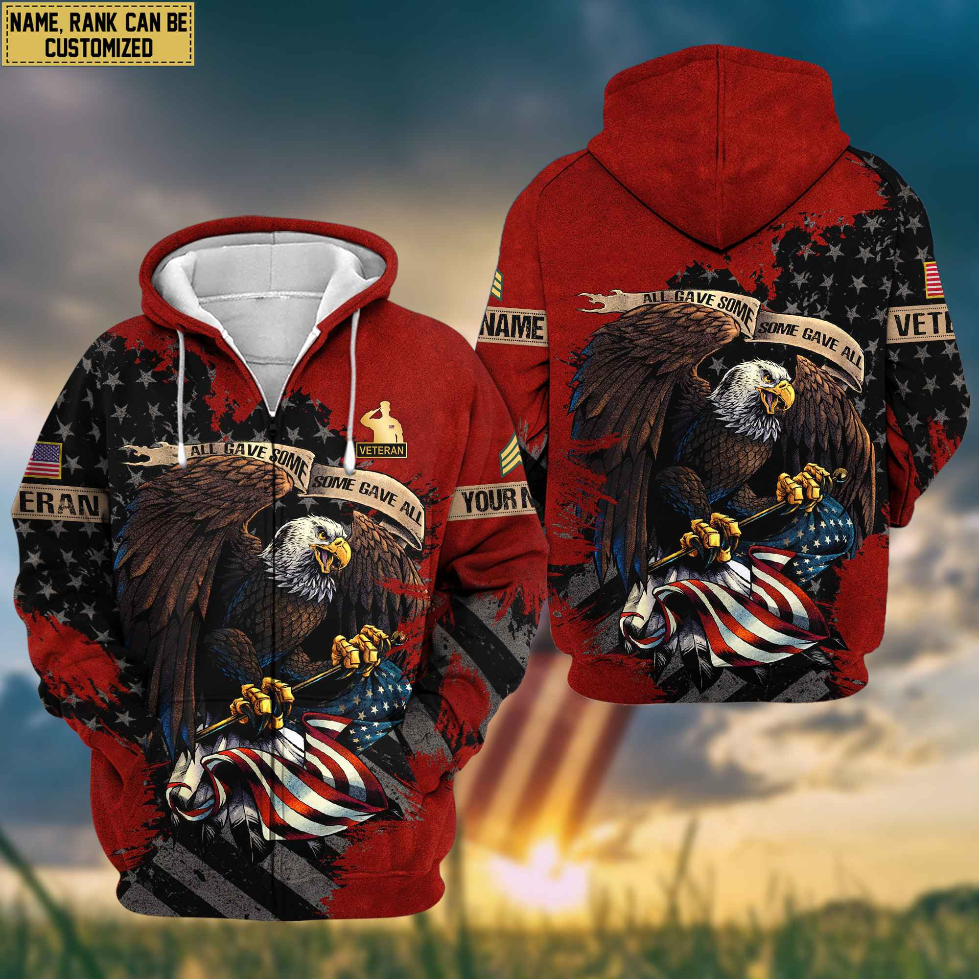 US Veteran Zip Up Hoodie Custom Name, Rank, Gifts For US Veteran, Gifts For Dad, For Husband VPVC601507