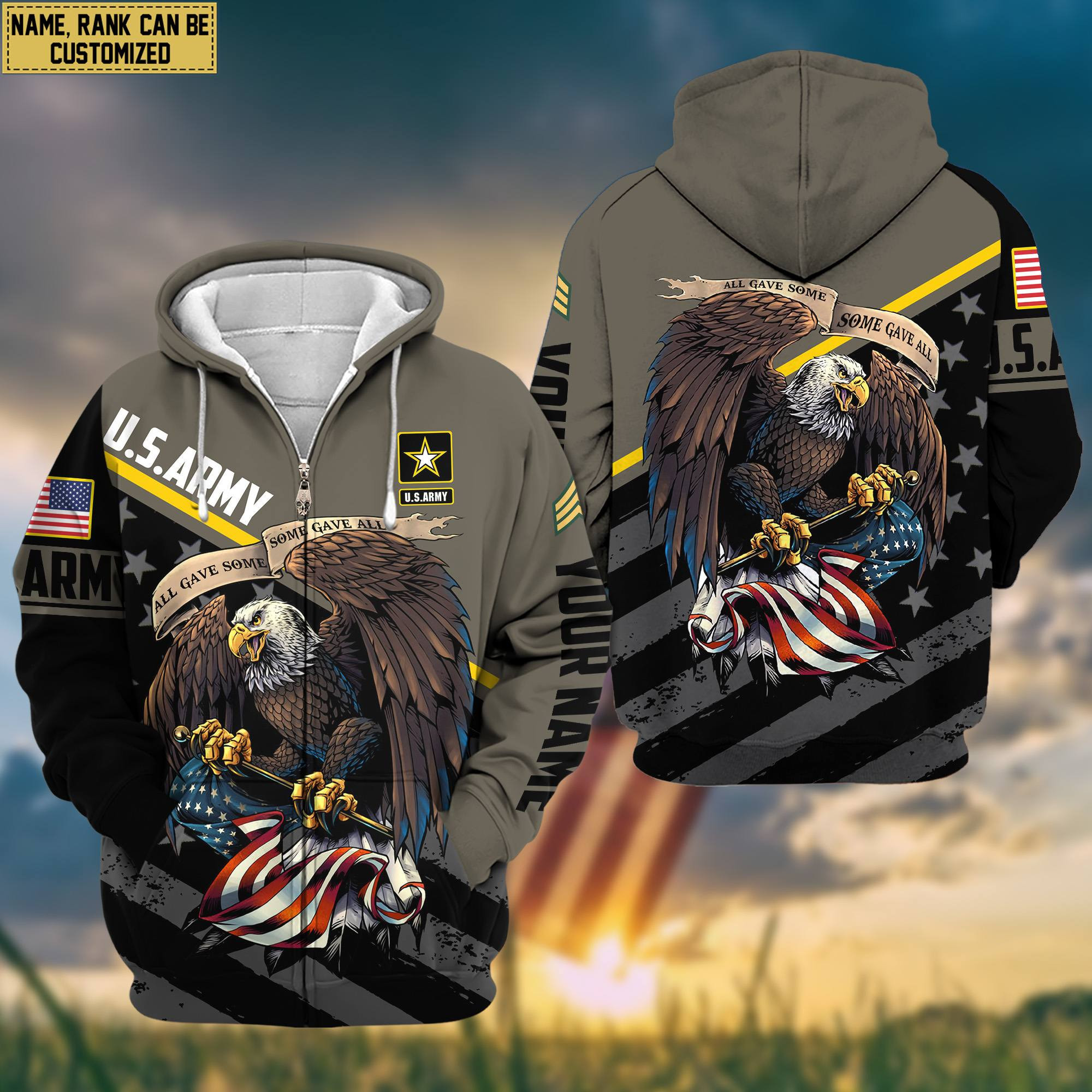 US Army Veteran Zip Up Hoodie Custom Name, Rank, Gifts For US Army Veteran VPVC601601