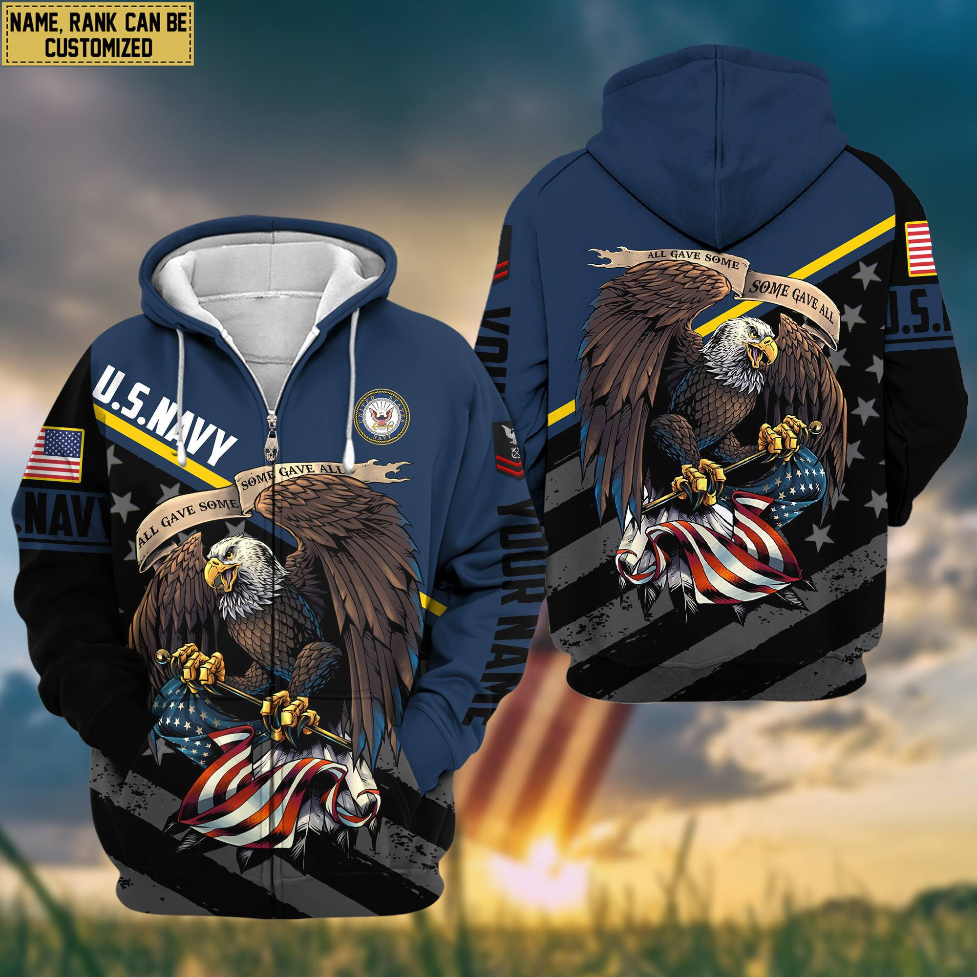 US Navy Veteran Zip Up Hoodie Custom Name, Rank, Gifts For US Navy Veteran VPVC601602