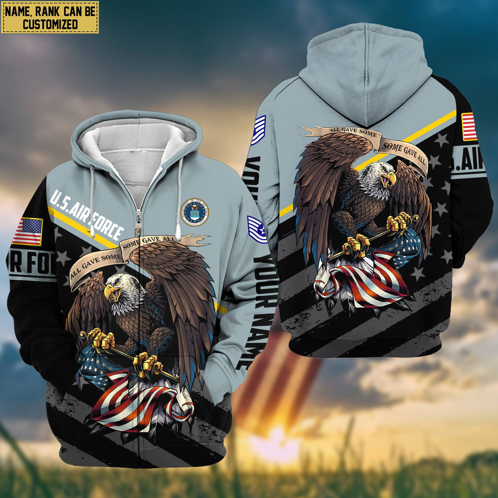 USAF Veteran Zip Up Hoodie Custom Name, Rank, Gifts For US Air Force Veteran VPVC601604