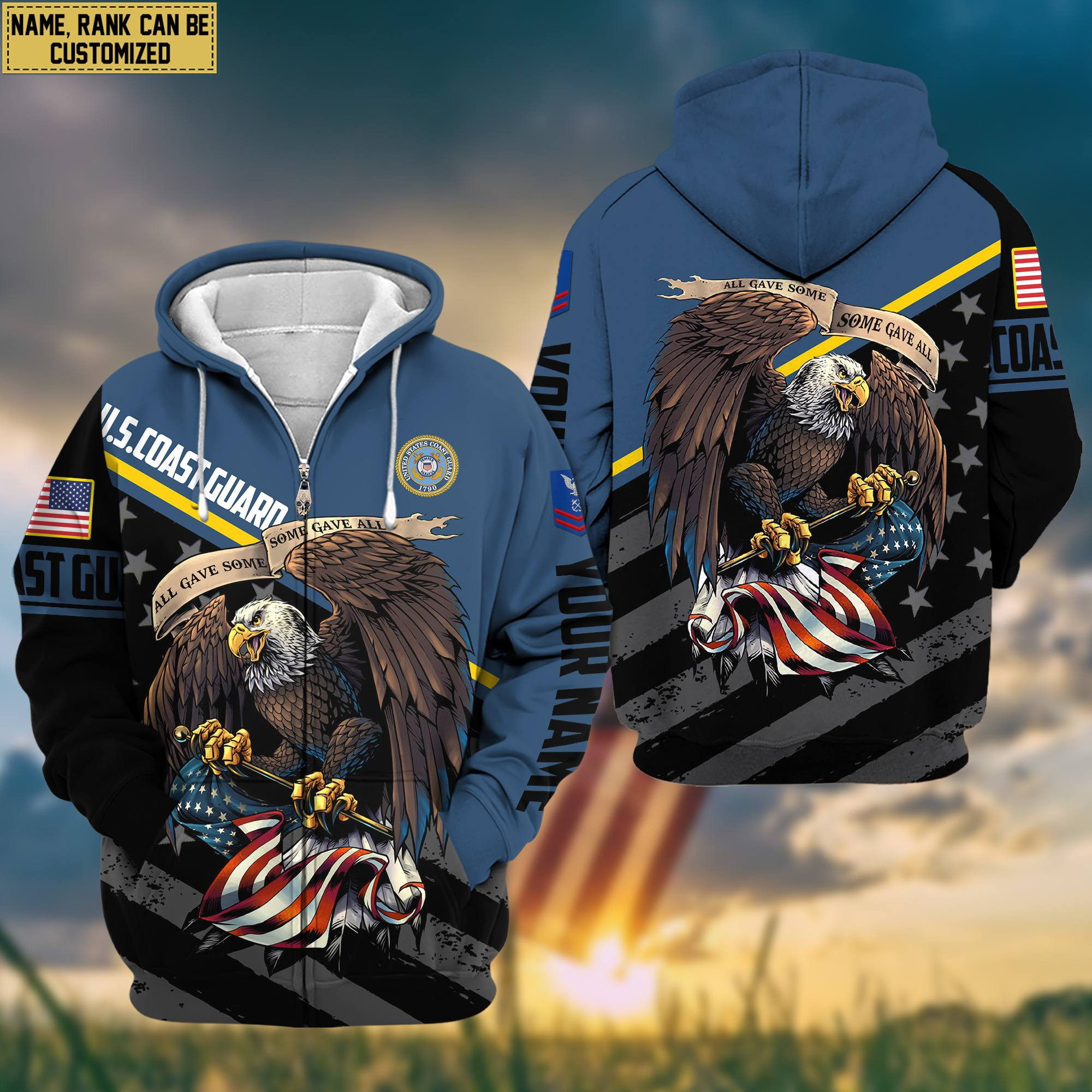 USCG Veteran Zip Up Hoodie Custom Name, Rank, Gifts For US Coast Guard Veteran VPVC601605