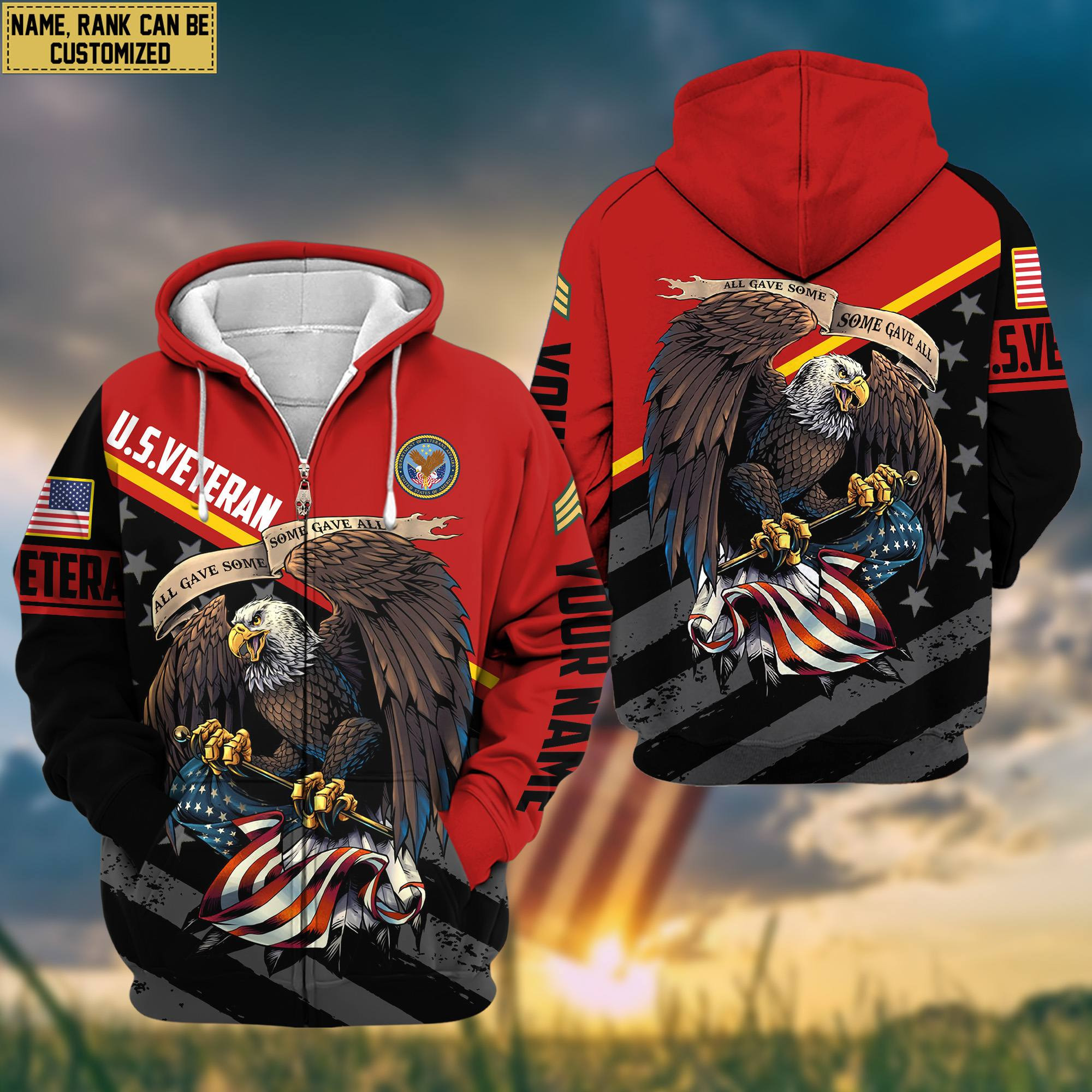 US Veteran Zip Up Hoodie Custom Name, Rank, Gifts For US Veteran VPVC601607