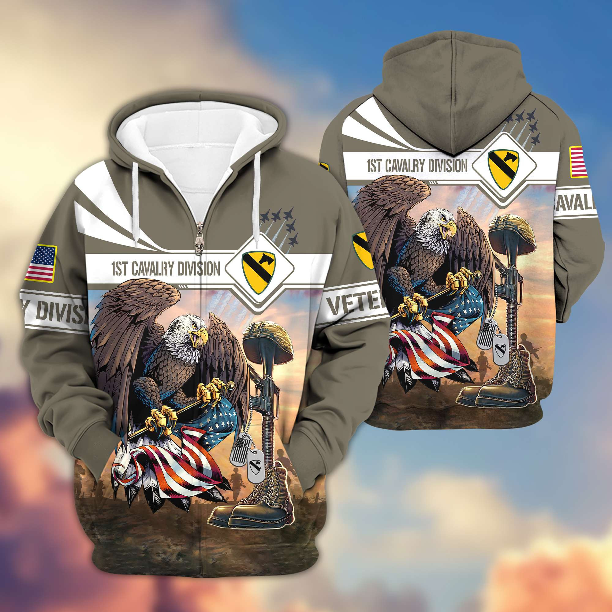 Premium 1st Cavalry Division Zip Up Hoodie Gifts For US Veteran VPVC602601