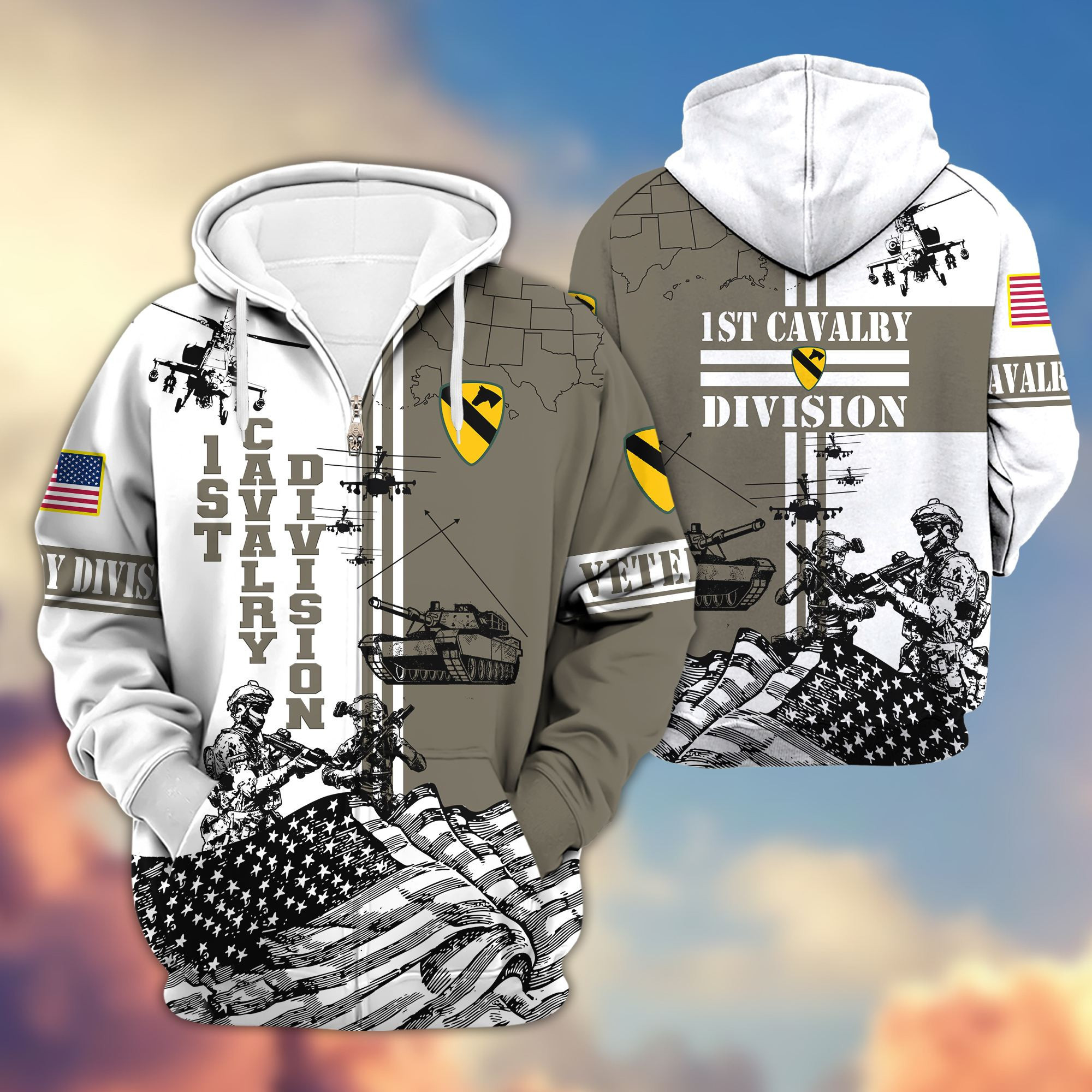 Premium 1st Cavalry Division Zip Up Hoodie, Gifts For Dad, For Husband VPVC602801