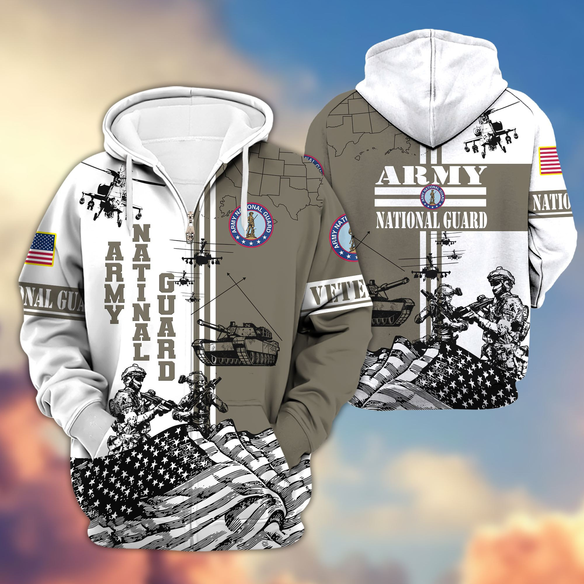 Premium Army National Guard Veteran Zip Up Hoodie, Gifts For Dad, For Husband VPVC602804