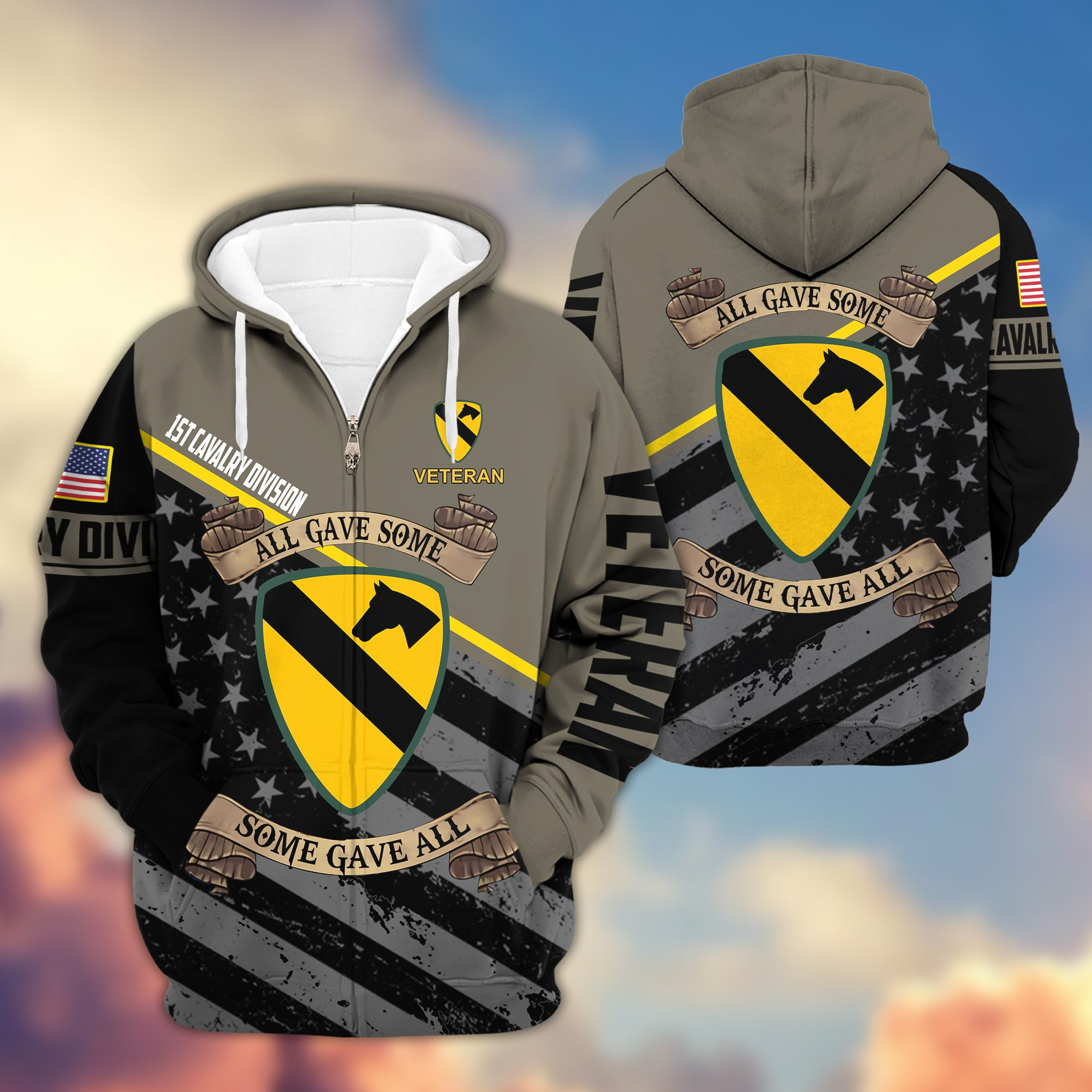 Premium 1st Cavalry Division Veteran Zip Up Hoodie VPVC603101