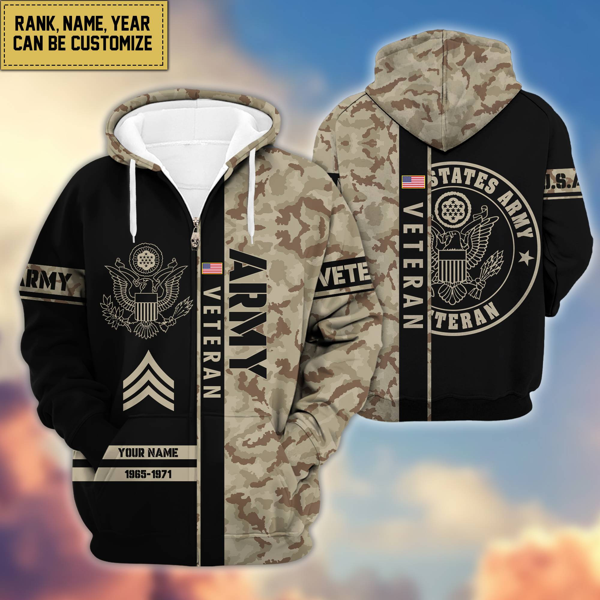 Premium Personalized Camo Soldiers US Veterans Zip Up Hoodie APVC141203