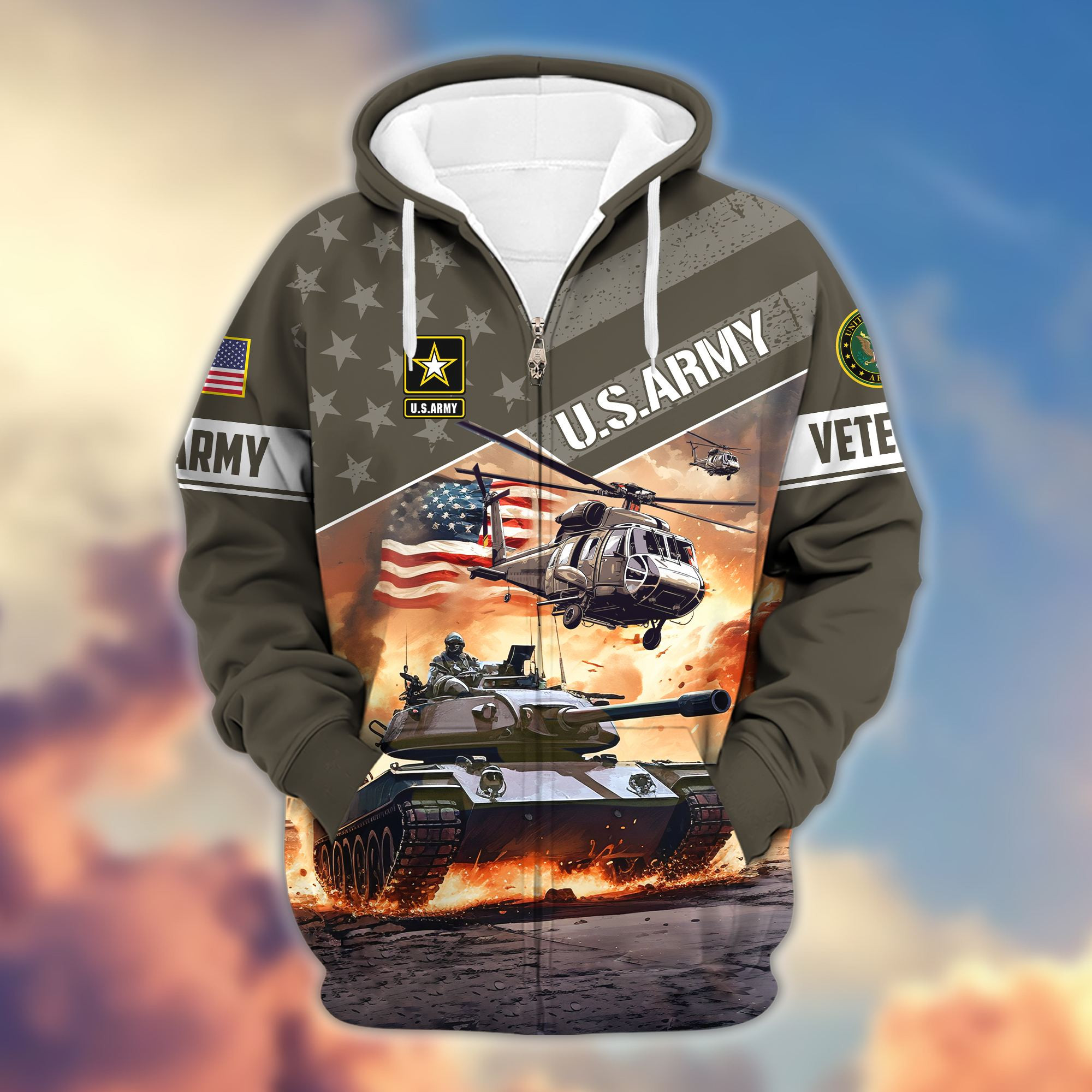Premium Proudly Served US Veterans Zip Up Hoodie, Gifts For Veterans Day, Gifts For Dad, Gifts For Husband BPVC200801