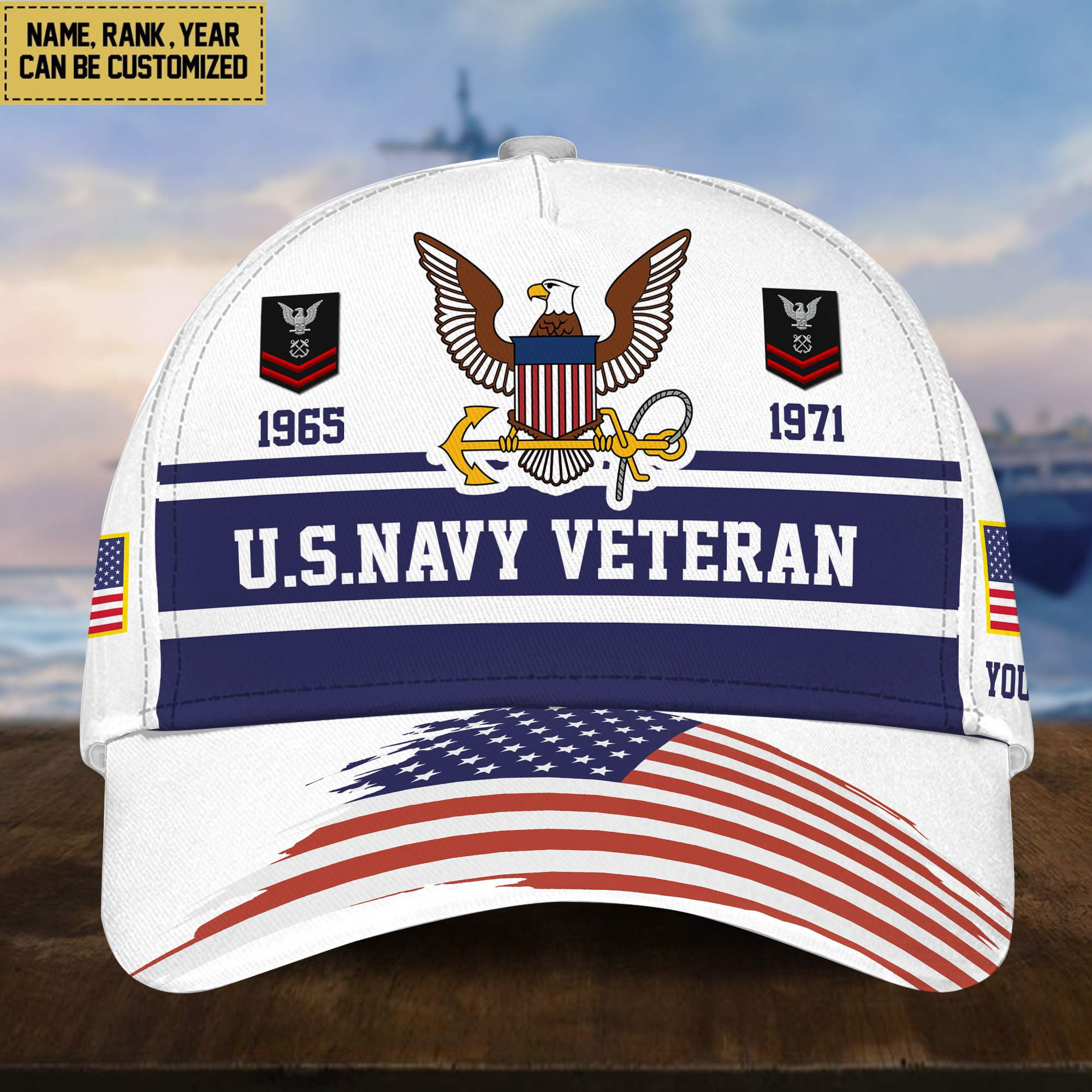 Premium Custom Name, Rank, Year US Navy Veteran Cap, Gifts for Navy Veteran, Gifts for Dad, for Husband VPVC004502