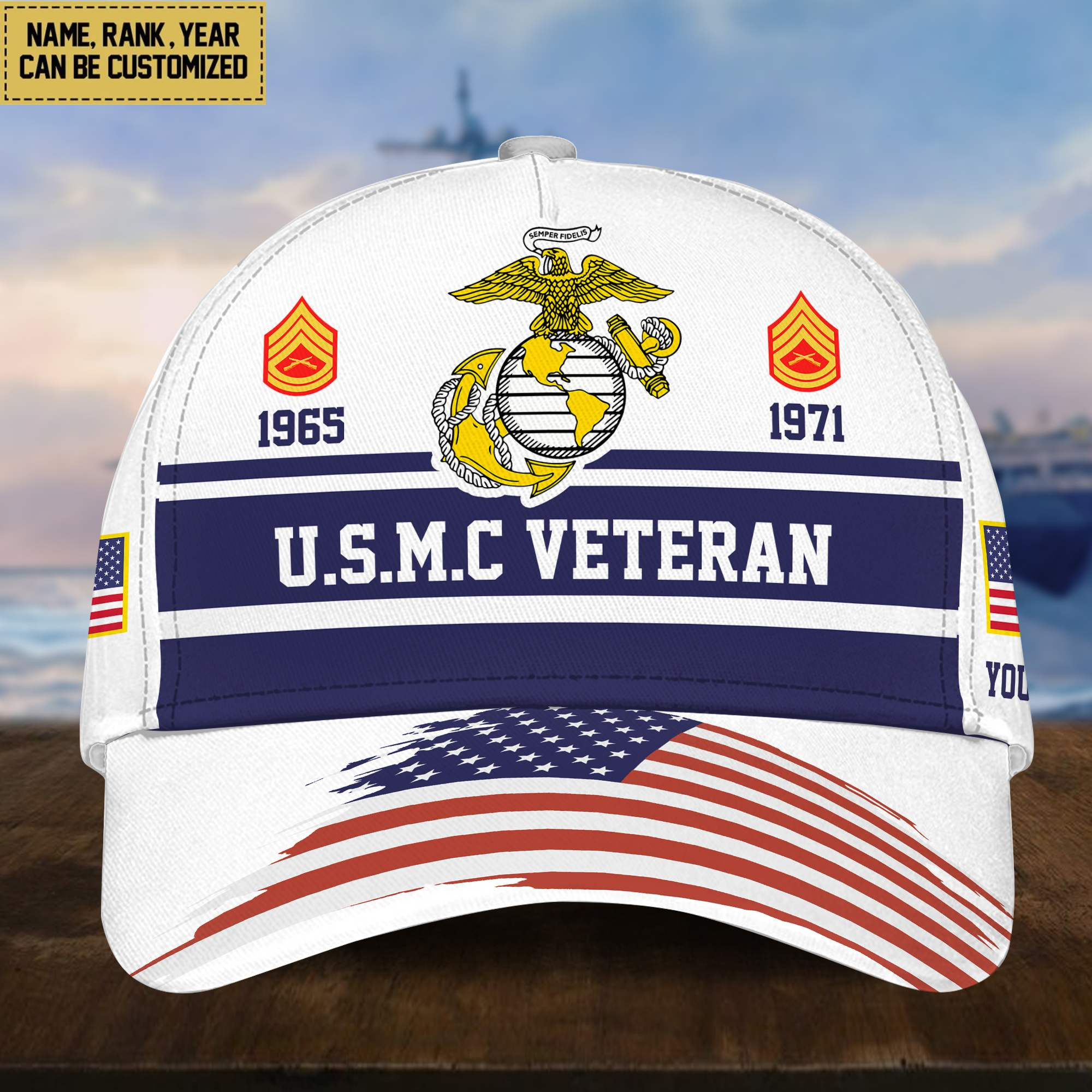 Premium Custom Name, Rank, Year USMC Veteran Cap, Gifts for Marine Veteran, Gifts for Dad, for Husband VPVC004503