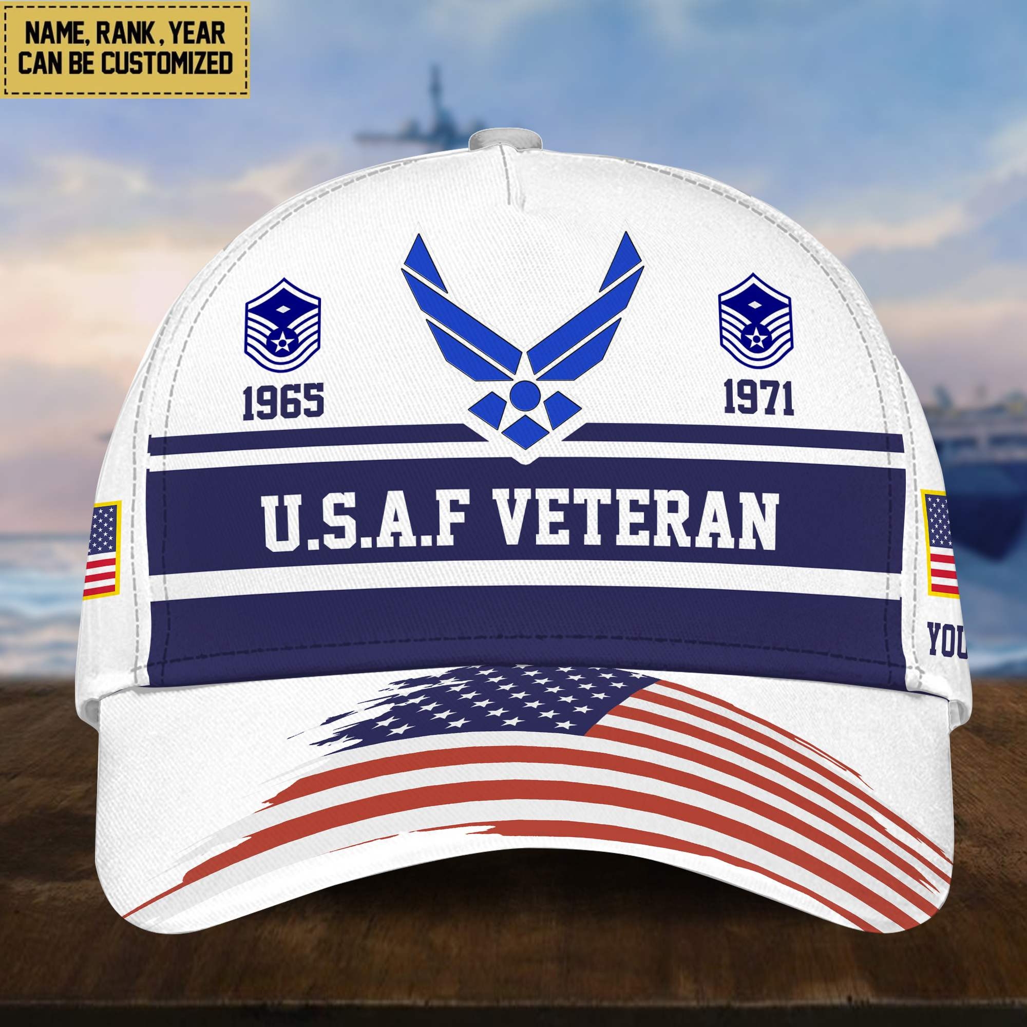 Premium Custom Name, Rank, Year USAF Veteran Cap, Gifts for Air Force Veteran, Gifts for Dad, for Husband VPVC004504