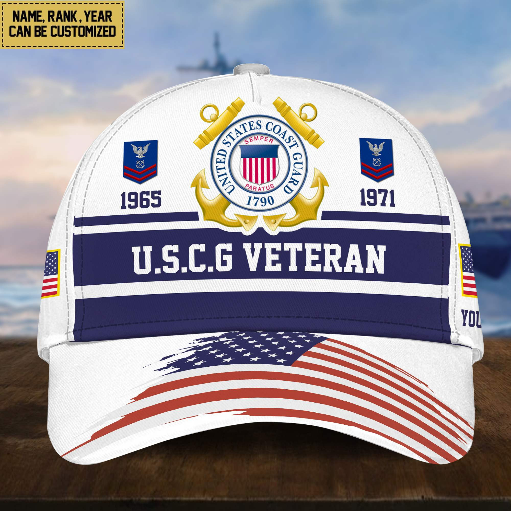 Premium Custom Name, Rank, Year USCG Veteran Cap, Gifts for Coast Guard Veteran, Gifts for Dad, for Husband VPVC004505