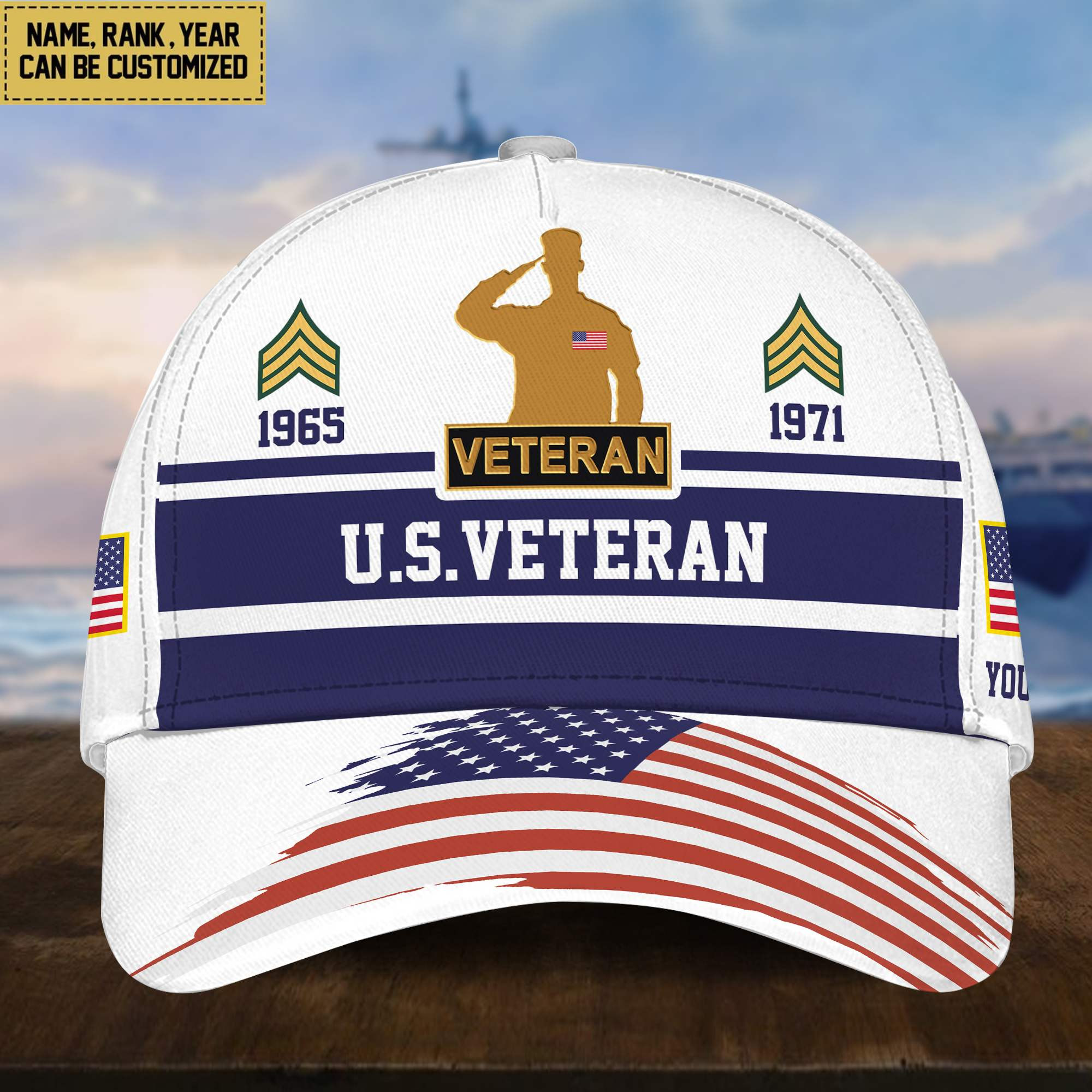 Premium Custom Name, Rank, Year US Veteran Cap, Gifts for US Veteran, Gifts for Dad, for Husband VPVC004507
