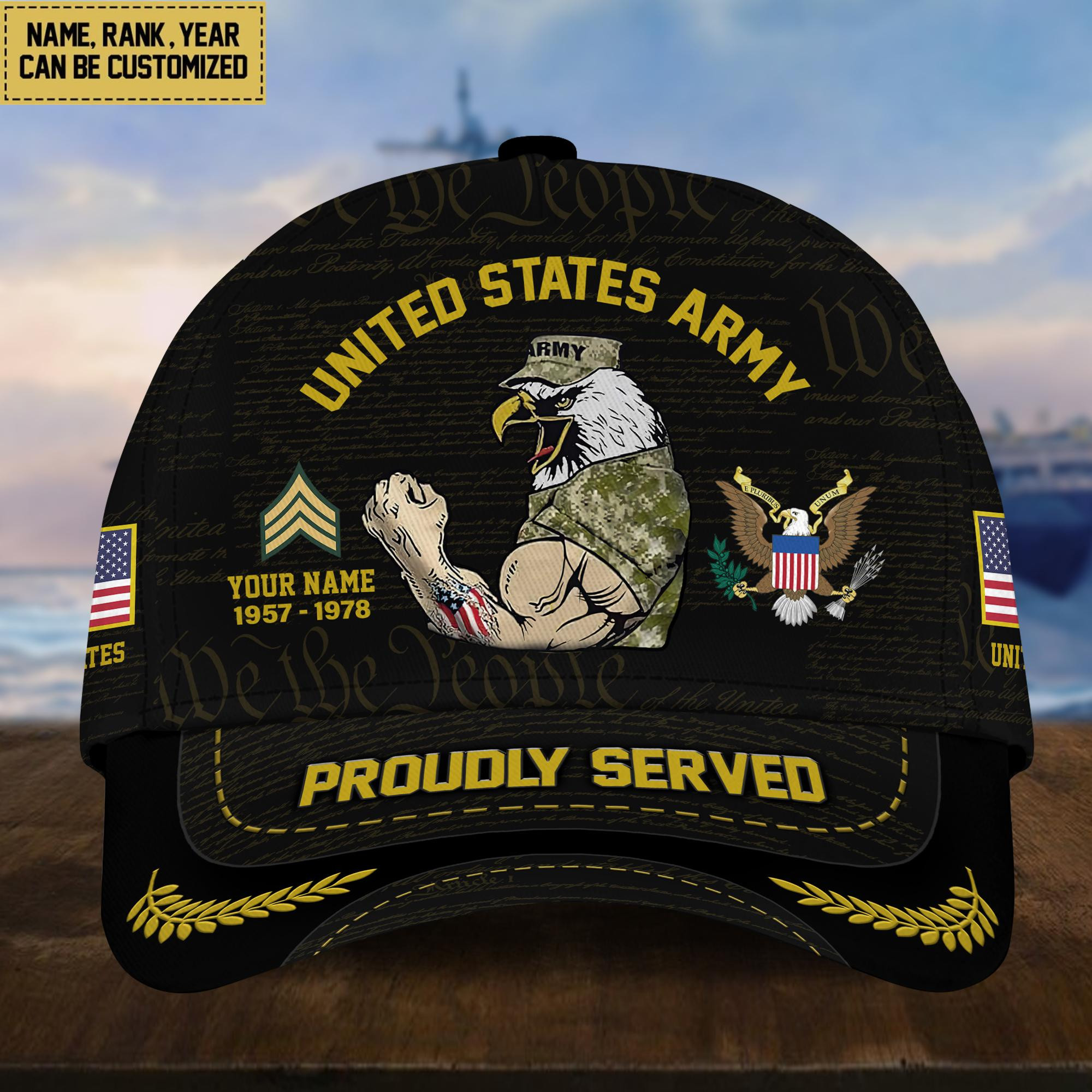 Premium Custom Name, Rank, Year US Army Veteran Cap, Gifts for Army Veteran, Gifts for Dad, for Husband VPVC003501
