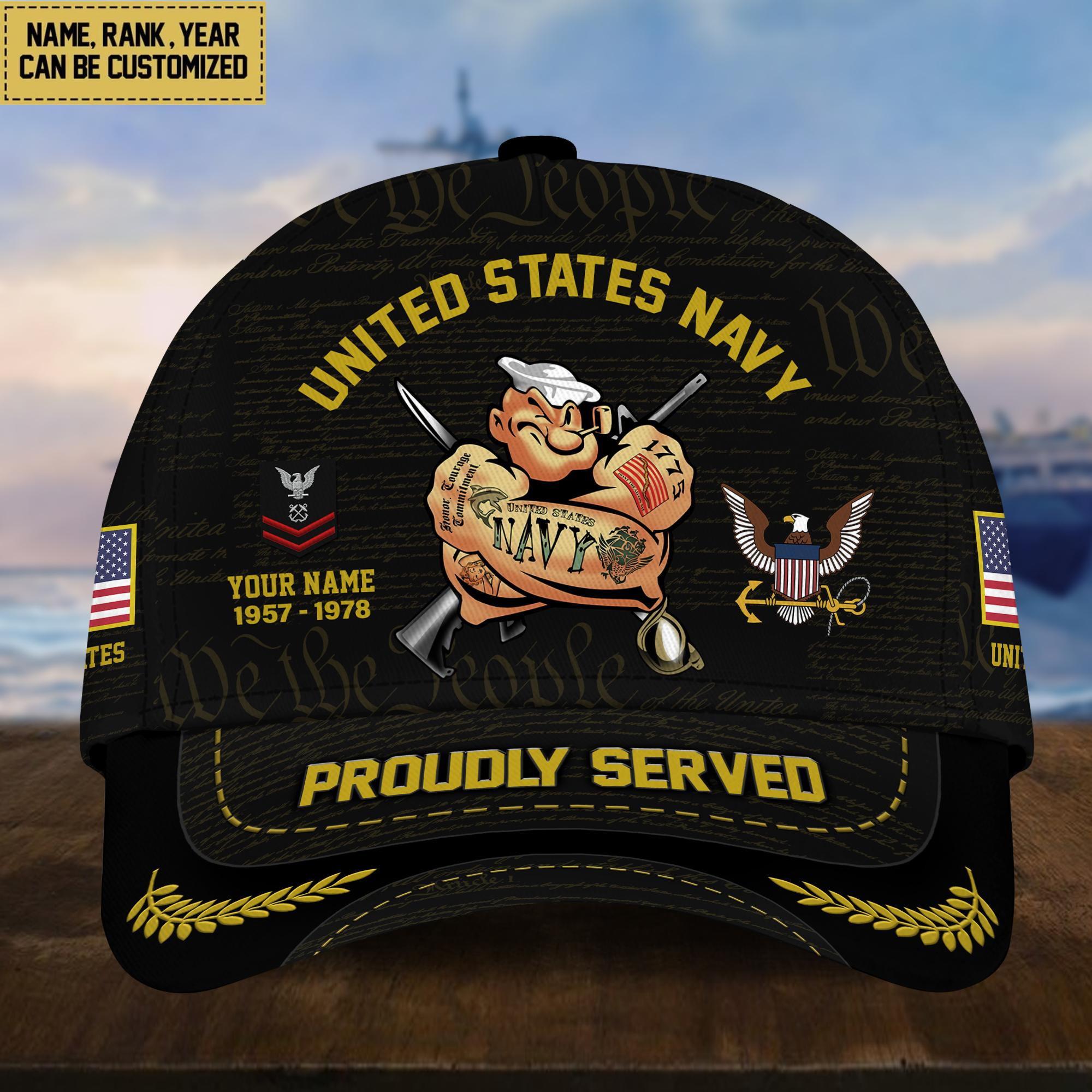 Premium Custom Name, Rank, Year US Navy Veteran Cap, Gifts for Navy Veteran, Gifts for Dad, for Husband VPVC003502