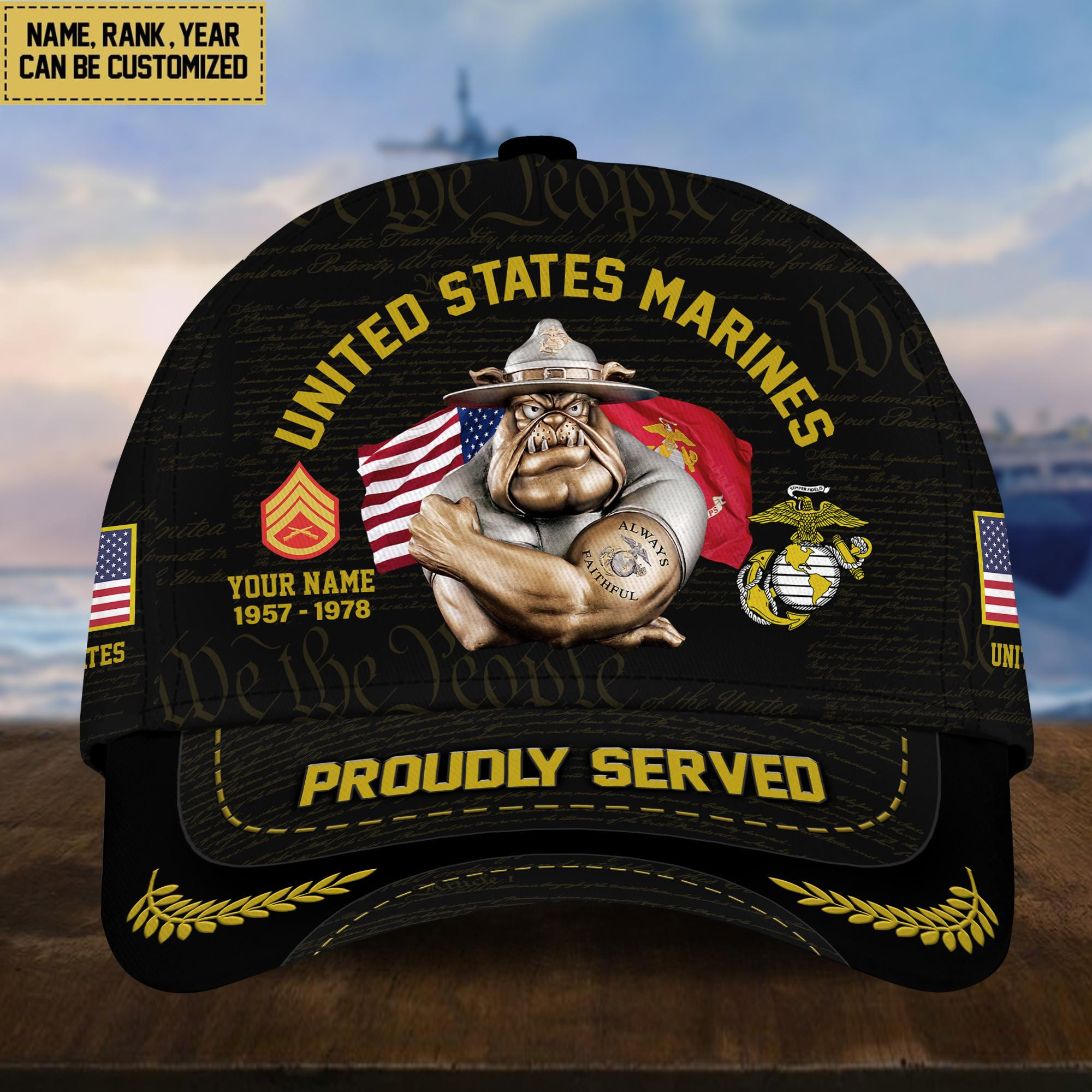 Premium Custom Name, Rank, Year USMC Veteran Cap, Gifts for Marine Veteran, Gifts for Dad, for Husband VPVC003503