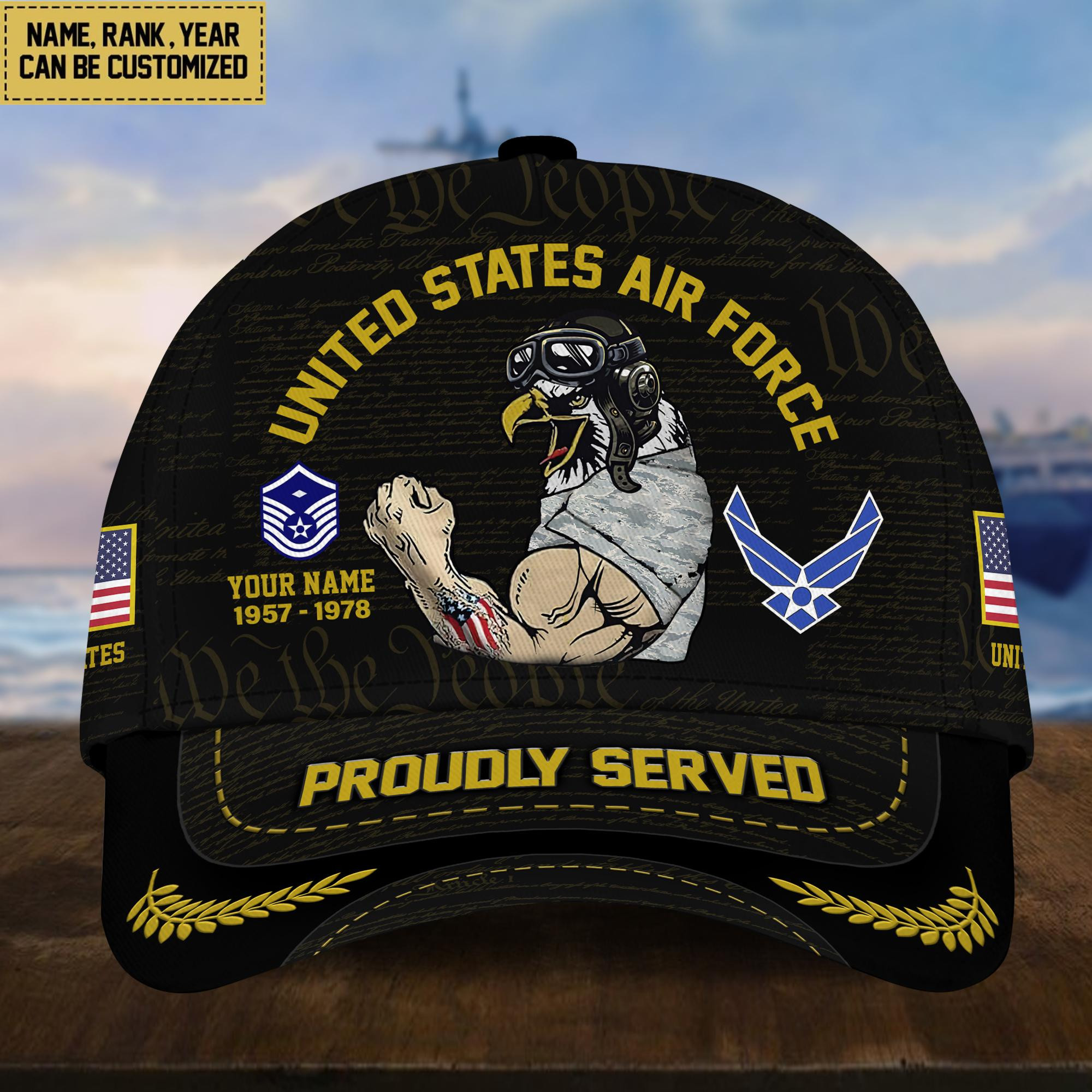 Premium Custom Name, Rank, Year USAF Veteran Cap, Gifts for Air Force Veteran, Gifts for Dad, for Husband VPVC003504